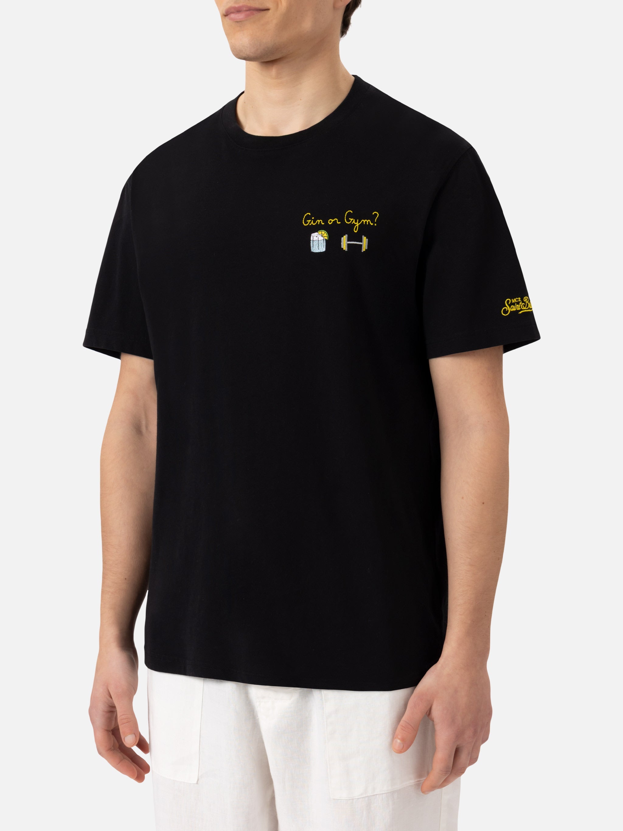 Classic Fit Cotton Jersey T-Shirt Portofino With Gin Or Gym Embroidery Black