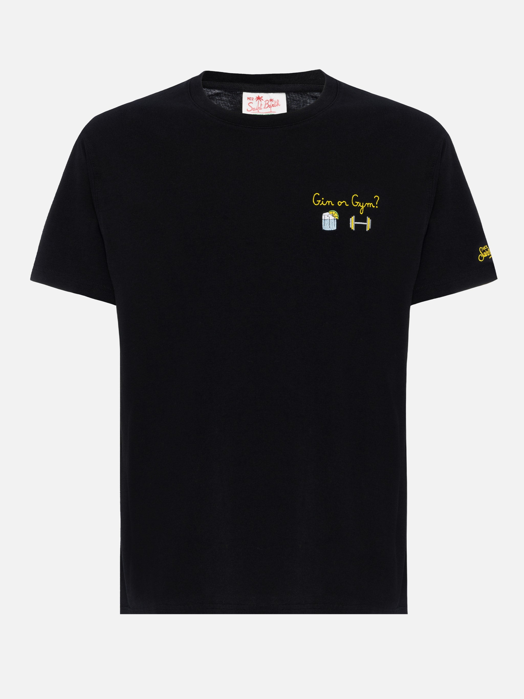 Classic Fit Cotton Jersey T-Shirt Portofino With Gin Or Gym Embroidery Black