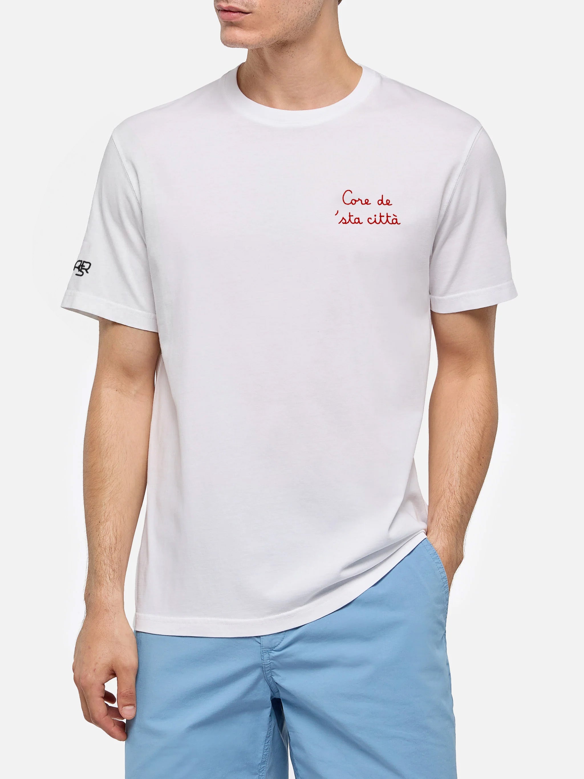 Classic Fit Cotton Jersey T-Shirt Portofino With Core De Sta Città Embroidery | As Roma Special Edition White