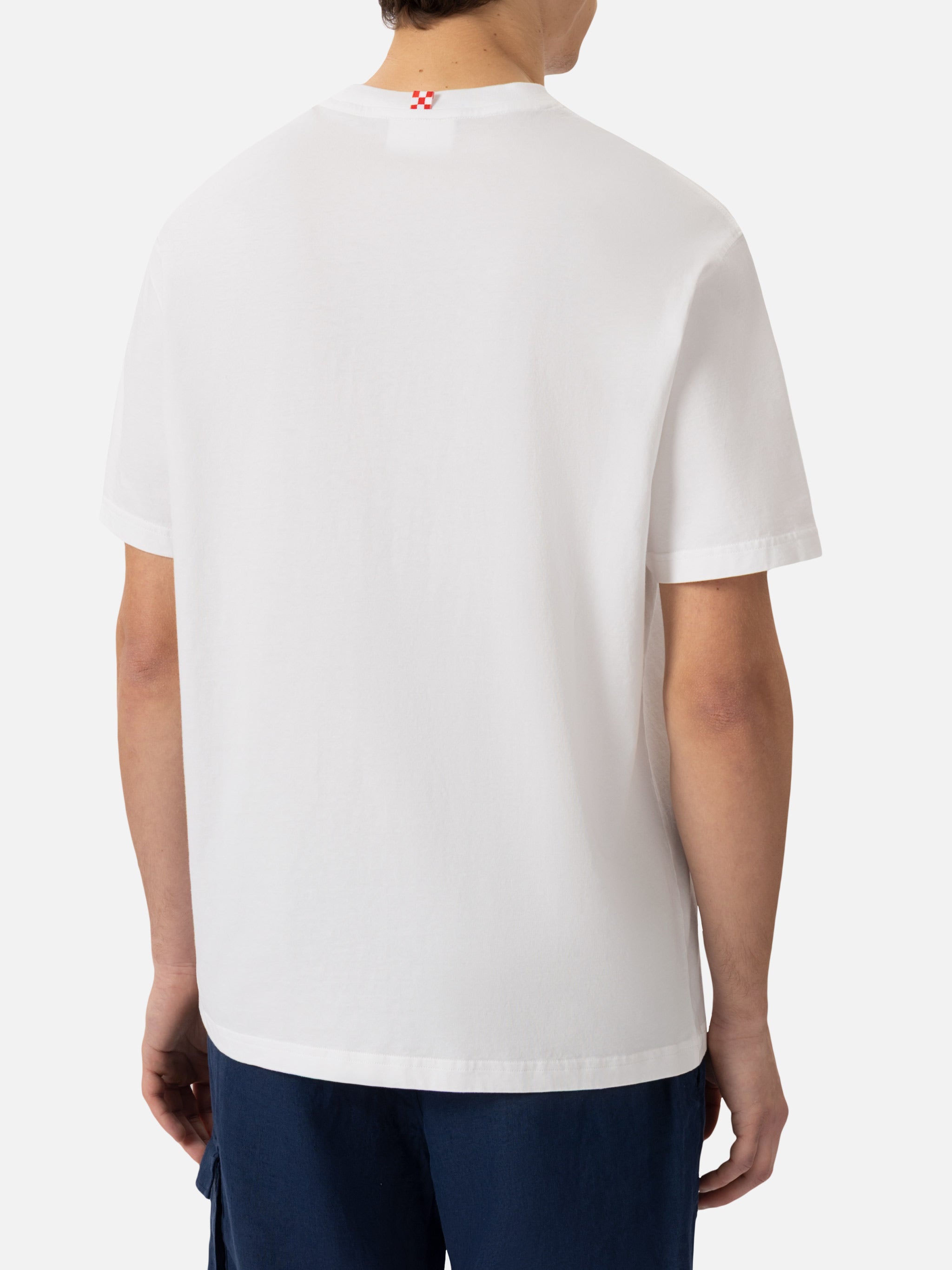 Classic Fit Cotton Jersey T-Shirt Portofino With Drink Wine Feeling Fine Embroidery White