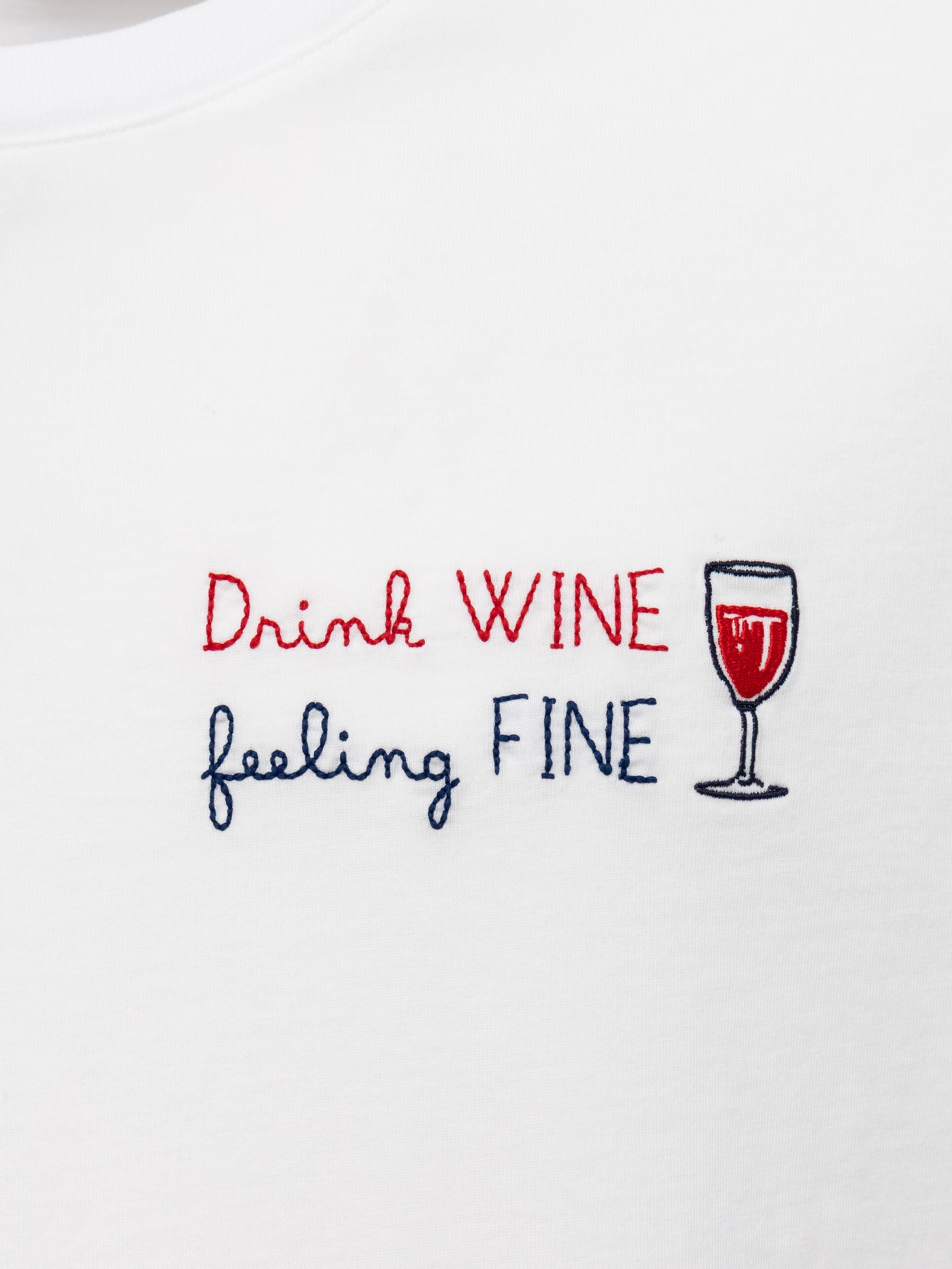 Classic Fit Cotton Jersey T-Shirt Portofino With Drink Wine Feeling Fine Embroidery White