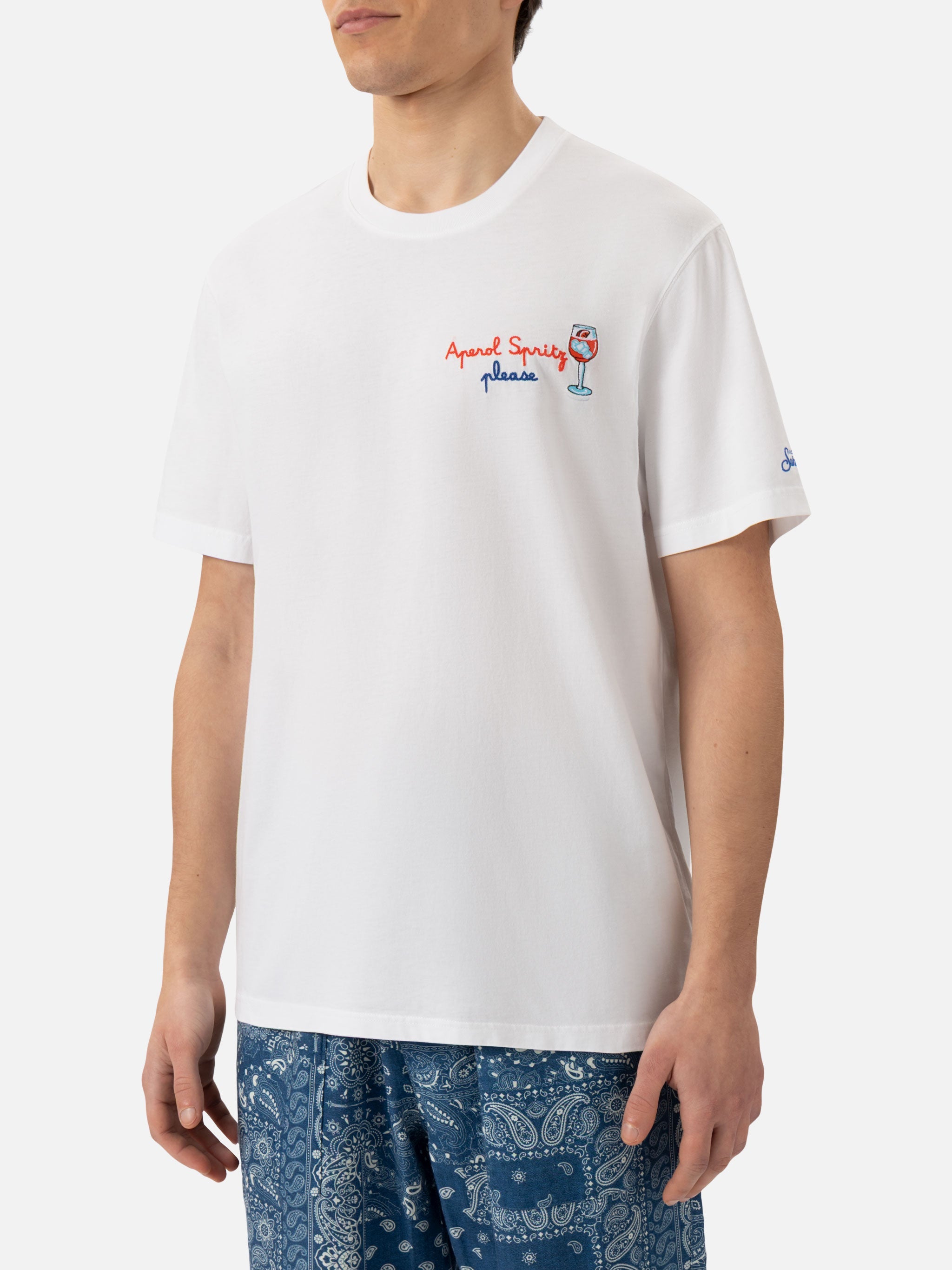 Classic Fit Cotton Jersey T-Shirt Portofino With Aperol Spritz, Please Embroidery | Special Edition White