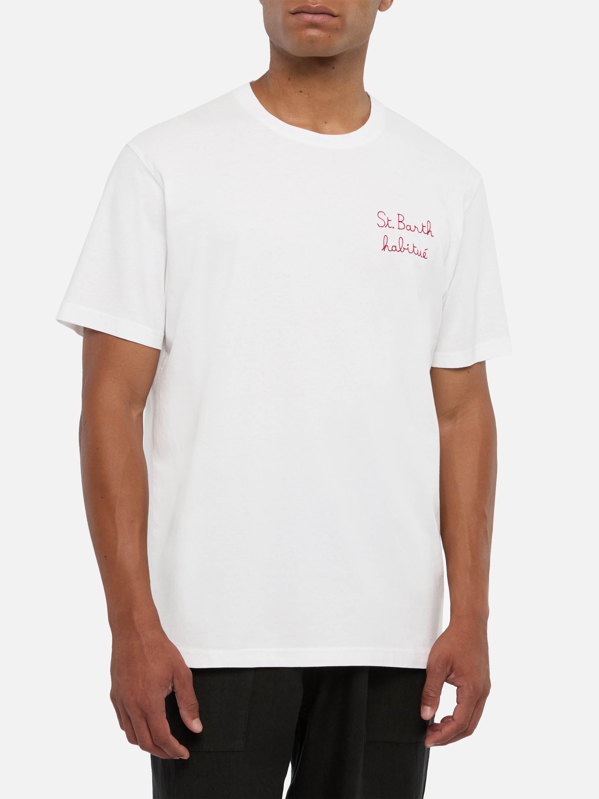 Cotton Jersey T-Shirt Portofino With St. Barth Habituè Embroidery White