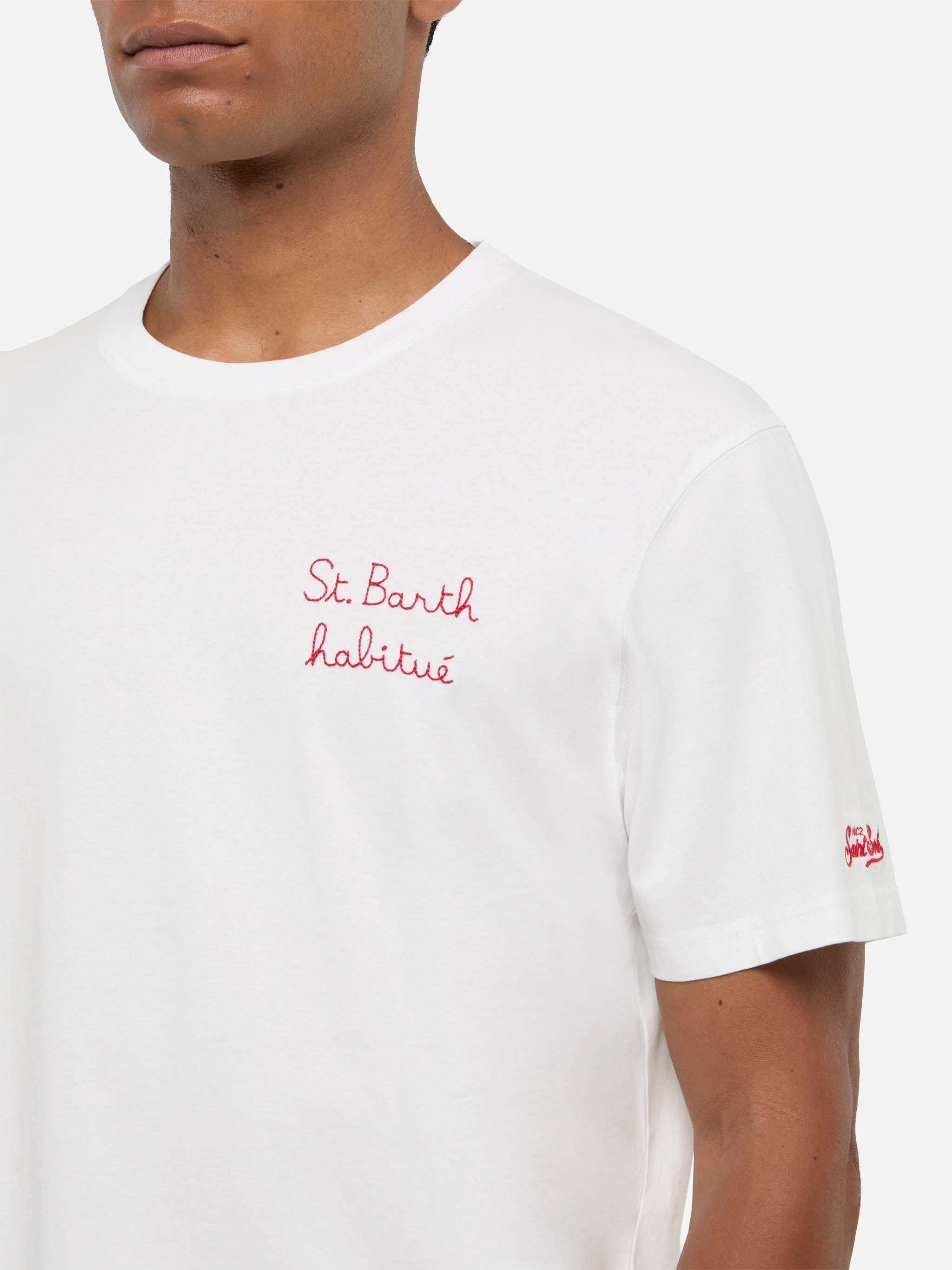 Cotton Jersey T-Shirt Portofino With St. Barth Habituè Embroidery White