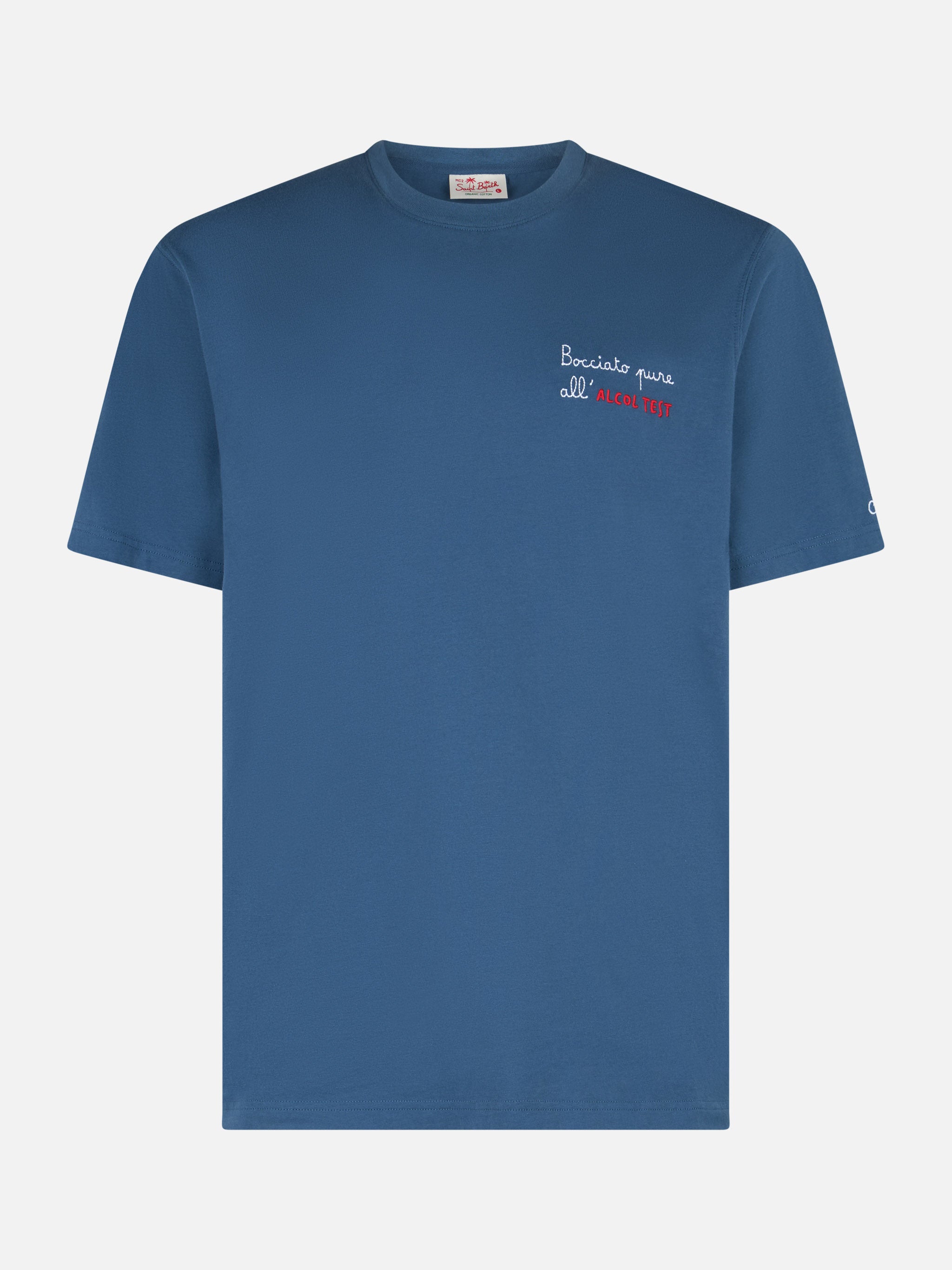 Man Classic Fit Cotton Jersey T-Shirt Portofino With Bocciato Pure Allalcol Test Embroidery Blue