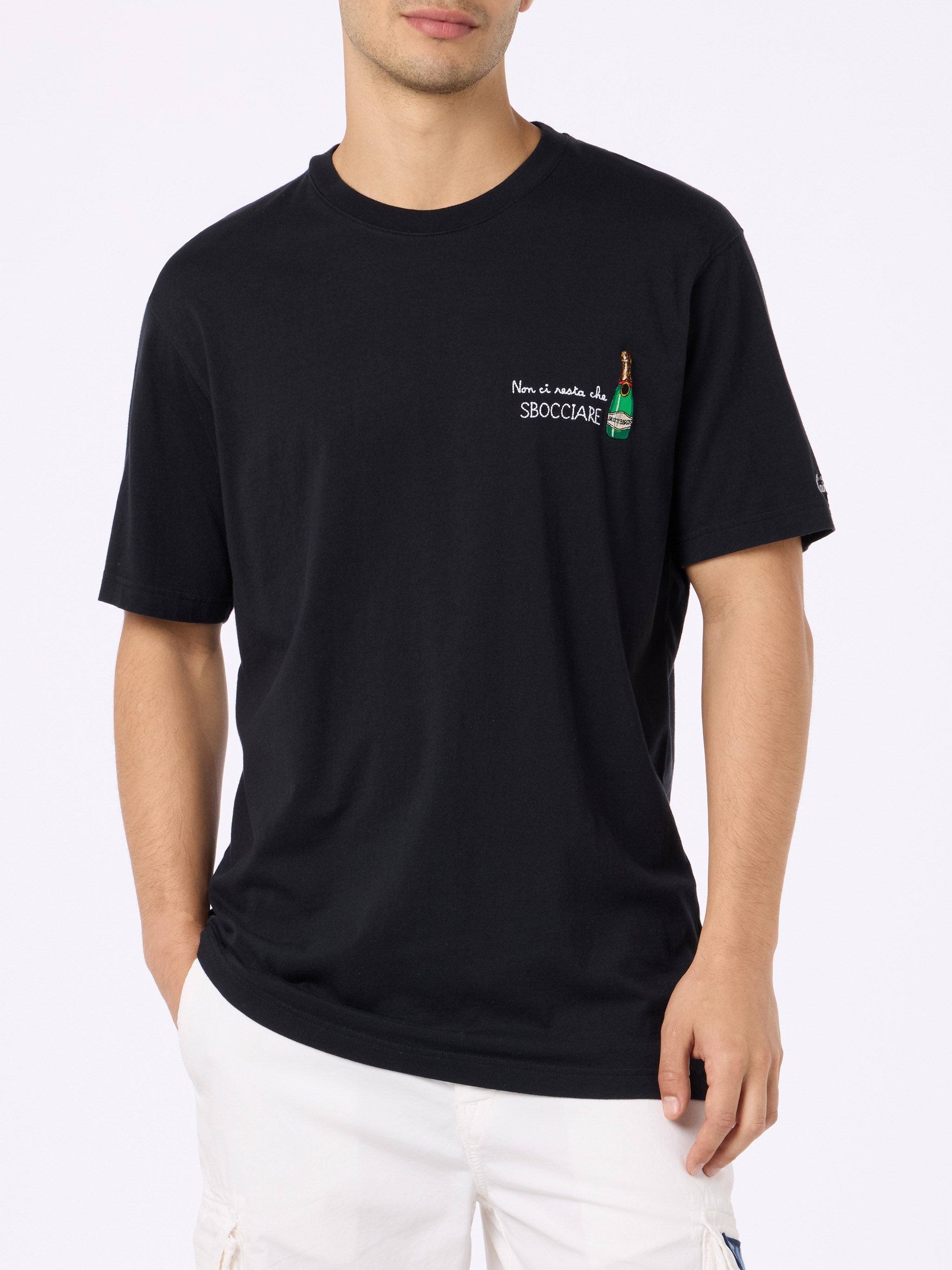 Man Classic Fit Cotton Jersey T-Shirt Portofino With Non Ci Resta Che Sbocciare Embroidery Black
