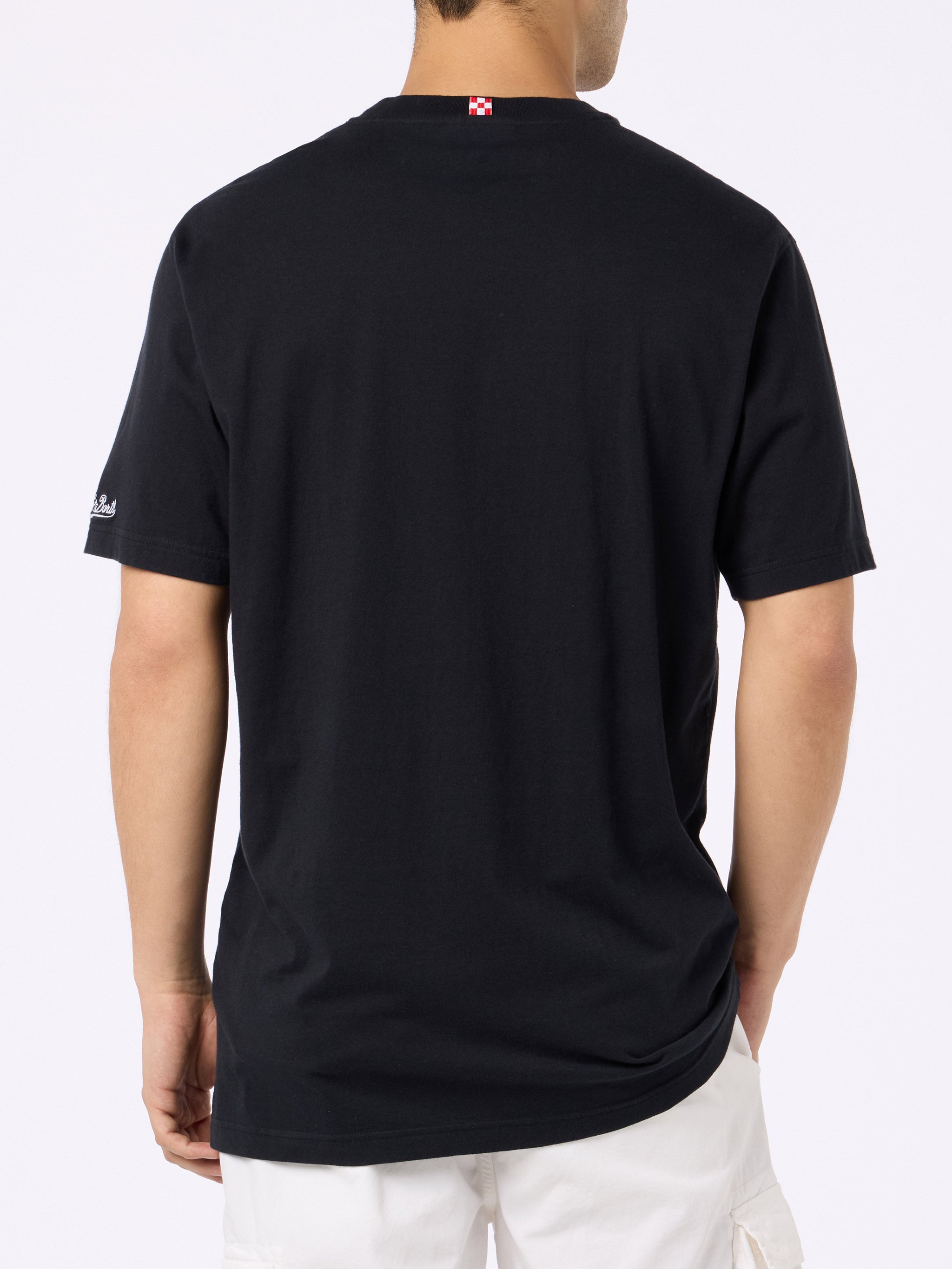 Man Classic Fit Cotton Jersey T-Shirt Portofino With Non Ci Resta Che Sbocciare Embroidery Black