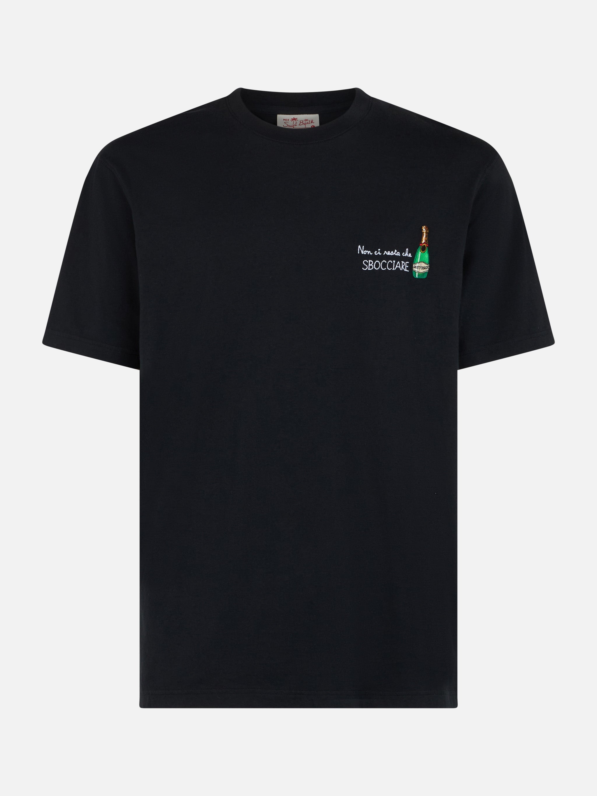 Man Classic Fit Cotton Jersey T-Shirt Portofino With Non Ci Resta Che Sbocciare Embroidery Black
