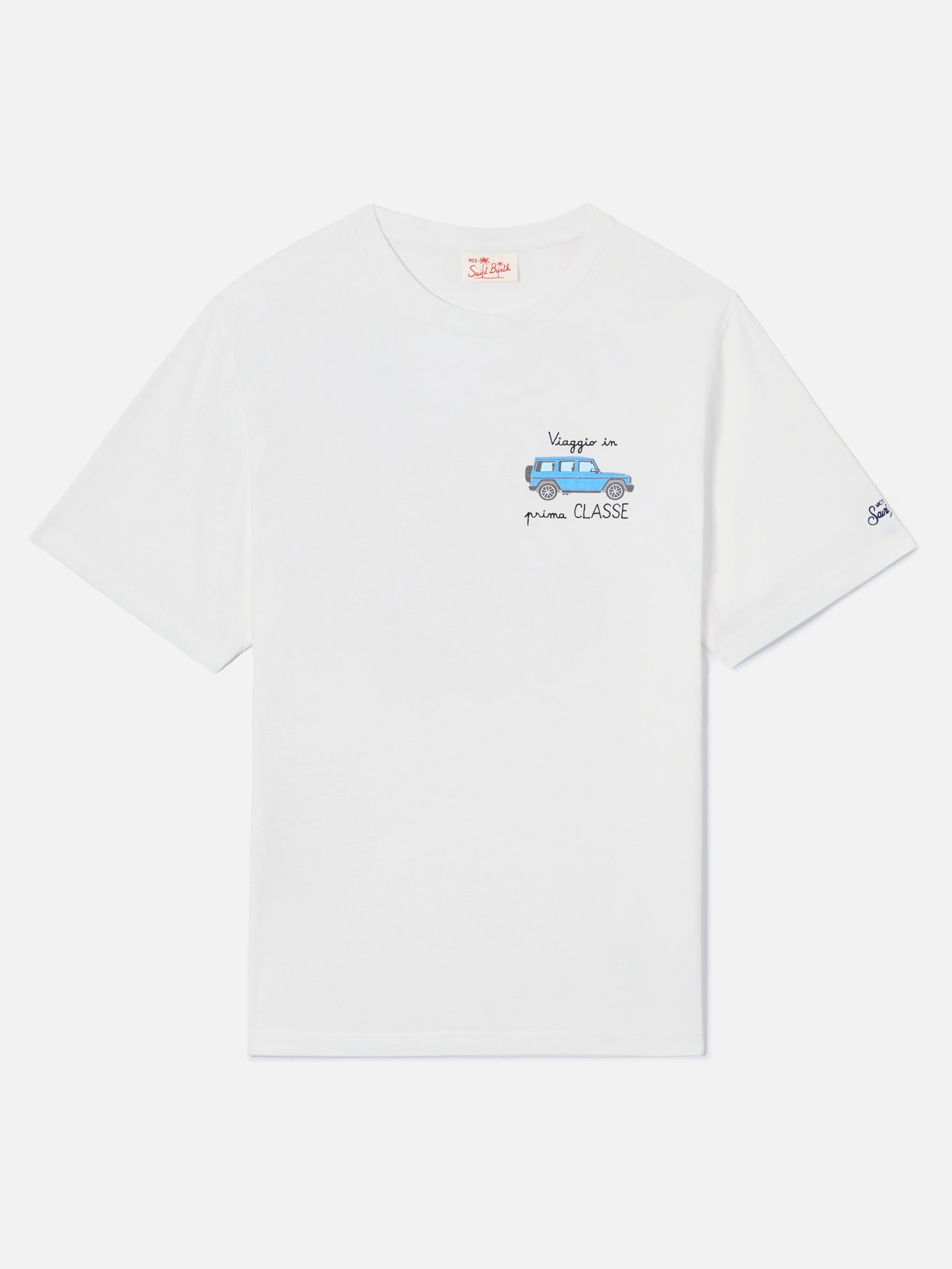 White Portofino T-Shirt With Viaggio Prima Classe Embroidery