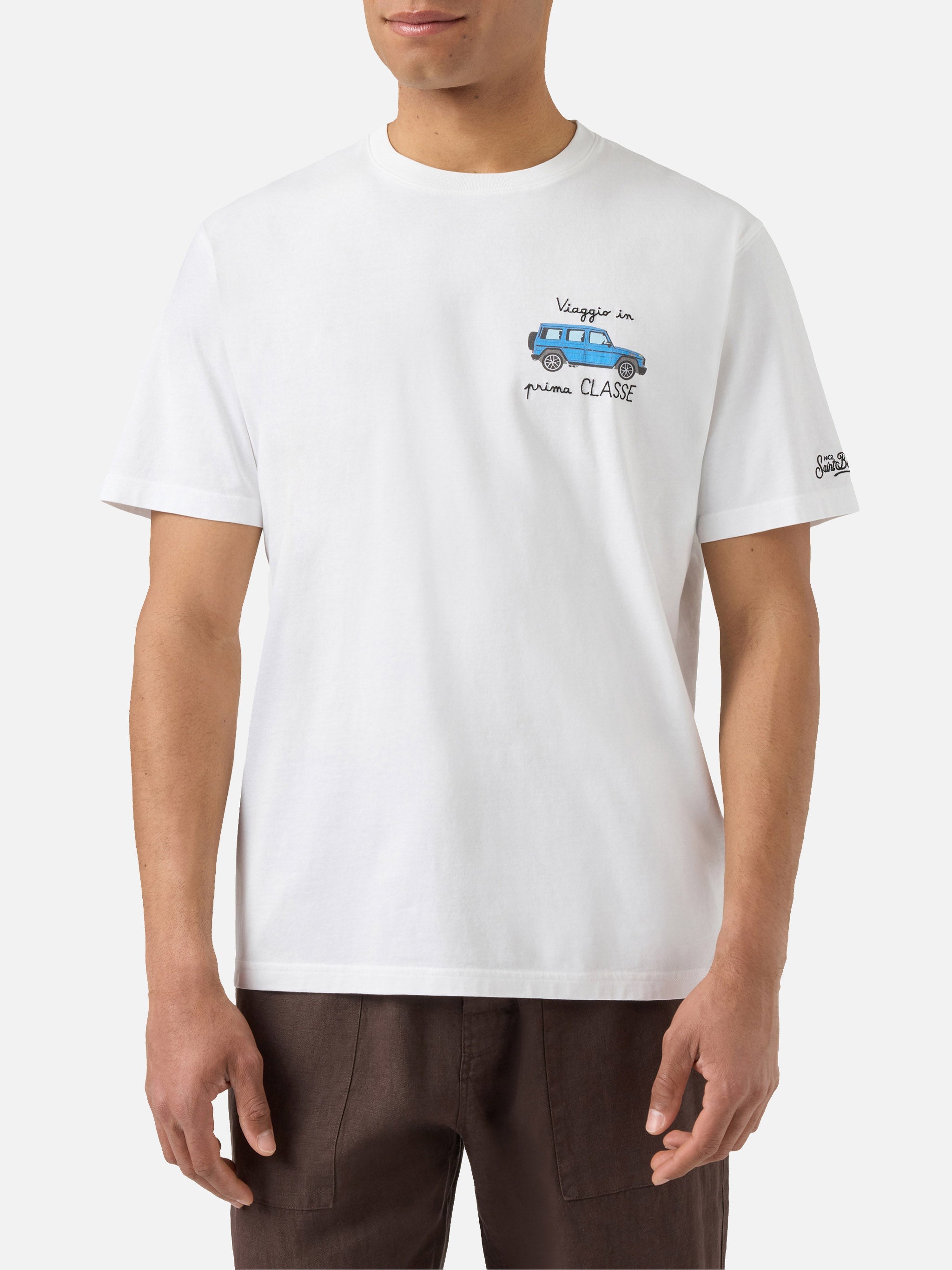 White Portofino T-Shirt With Viaggio Prima Classe Embroidery