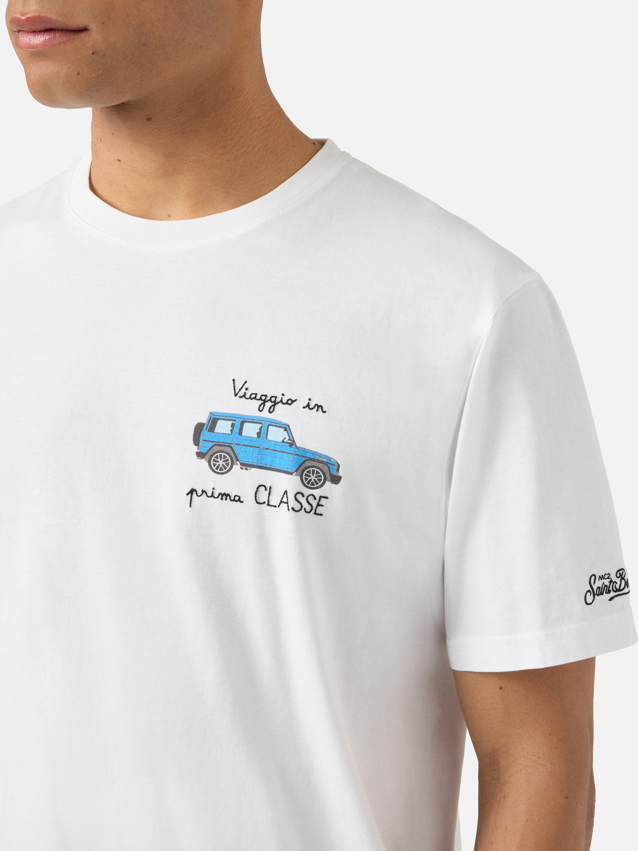 White Portofino T-Shirt With Viaggio Prima Classe Embroidery