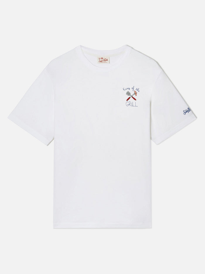 White Portofino T-Shirt With King Of The Grill Embroidery