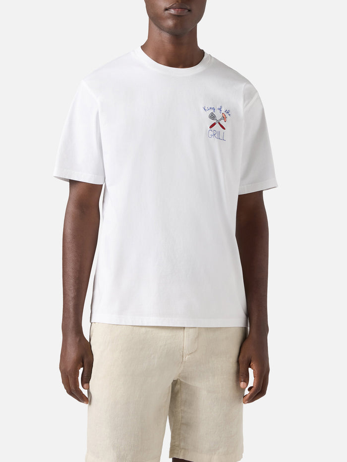 White Portofino T-Shirt With King Of The Grill Embroidery