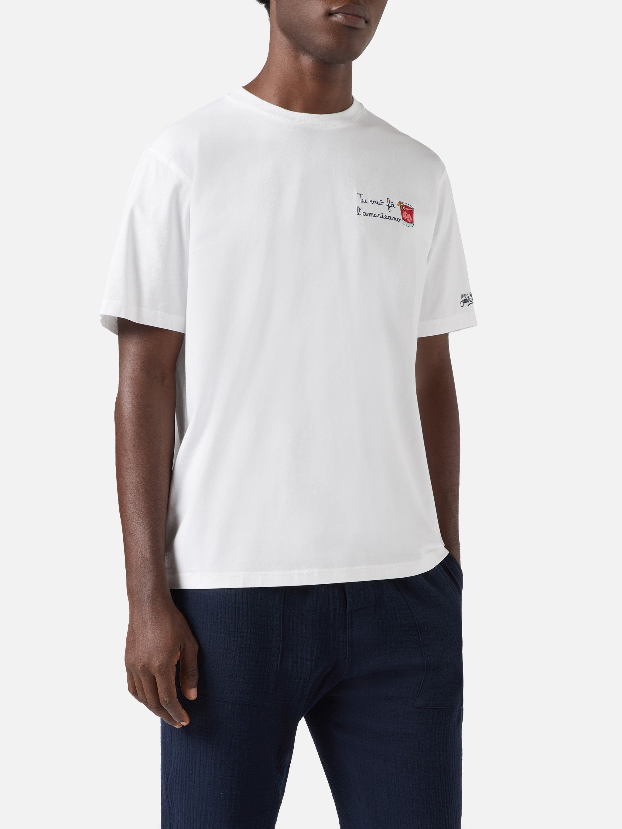 White Portofino T-Shirt With Tu Vuò Fà Lamericano Embroidery