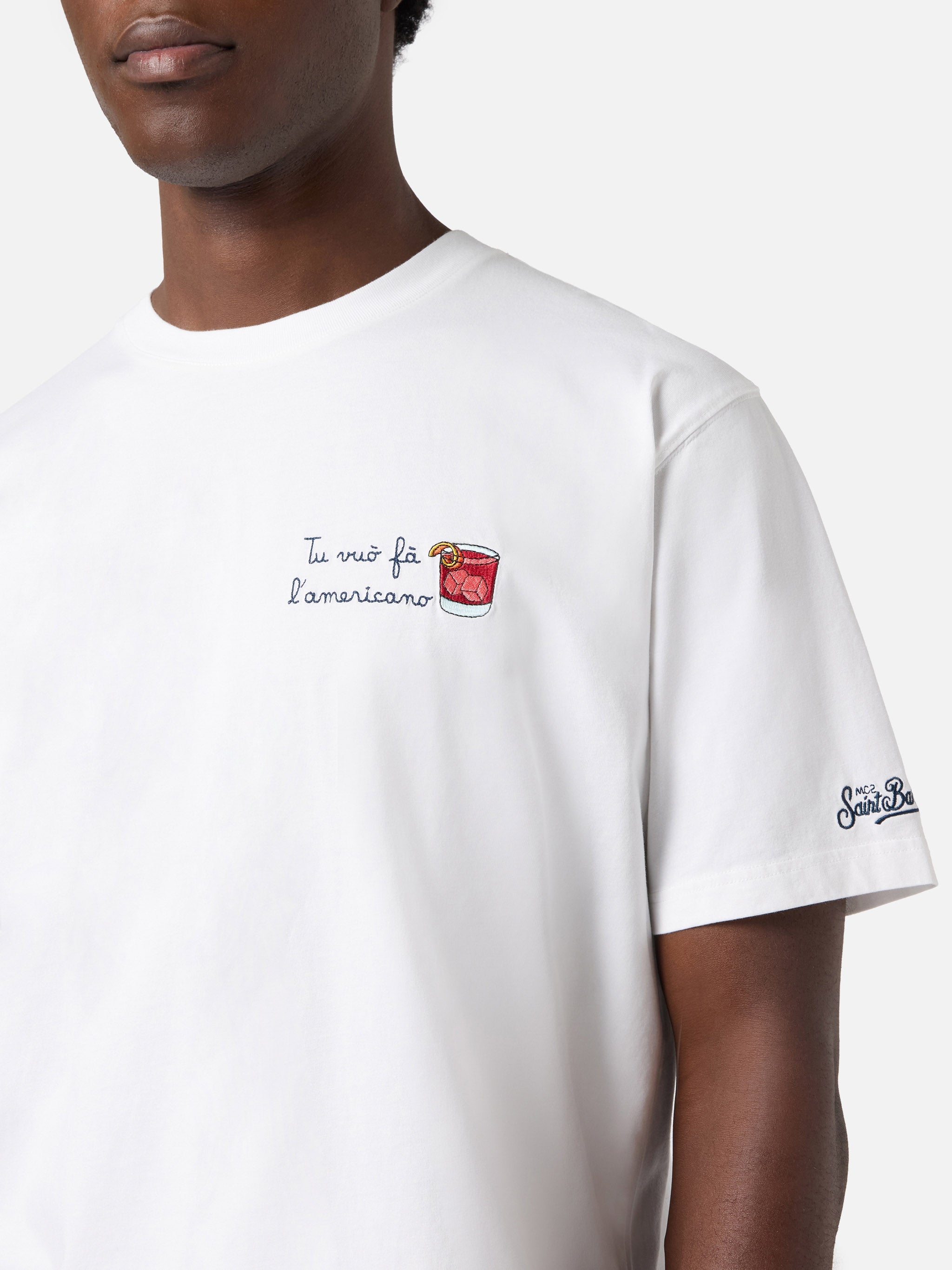 White Portofino T-Shirt With Tu Vuò Fà Lamericano Embroidery