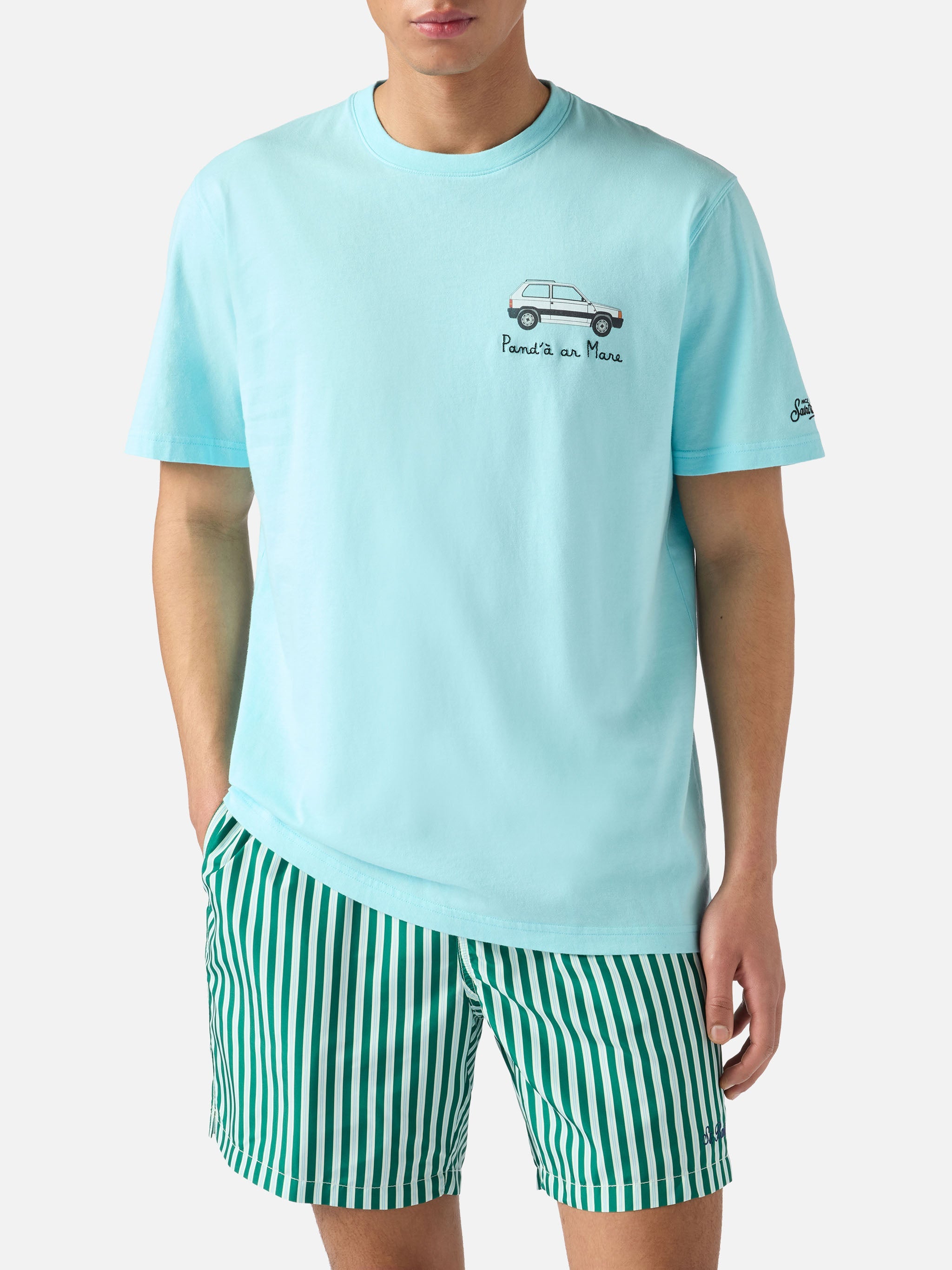 Soft Turquoise Portofino T-Shirt With Pandà Ar Mare Embroidery | Special Edition Green