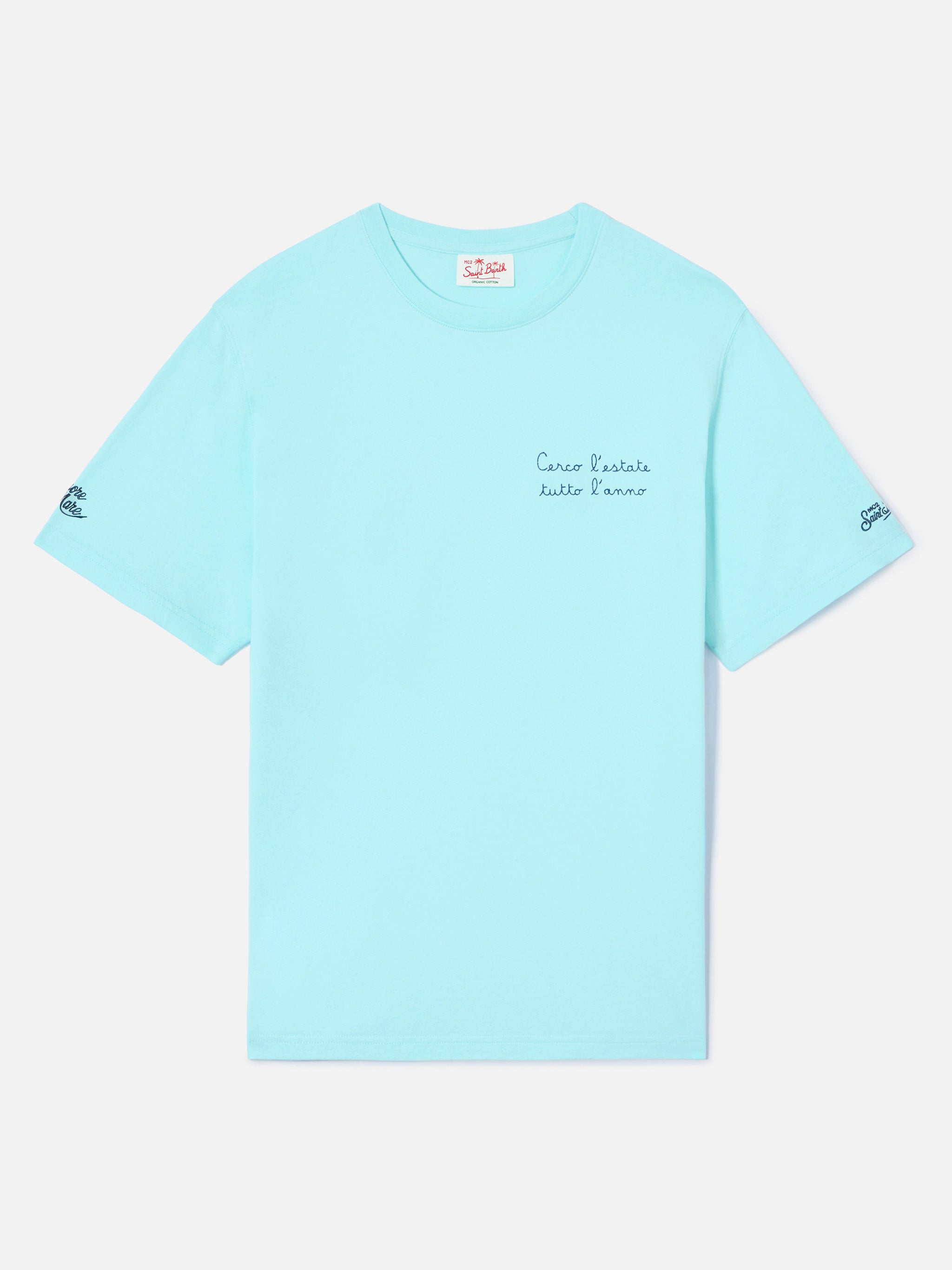 Aqua Green Portofino T-Shirt With Cerco Lestate Tutto Lanno Embroidery