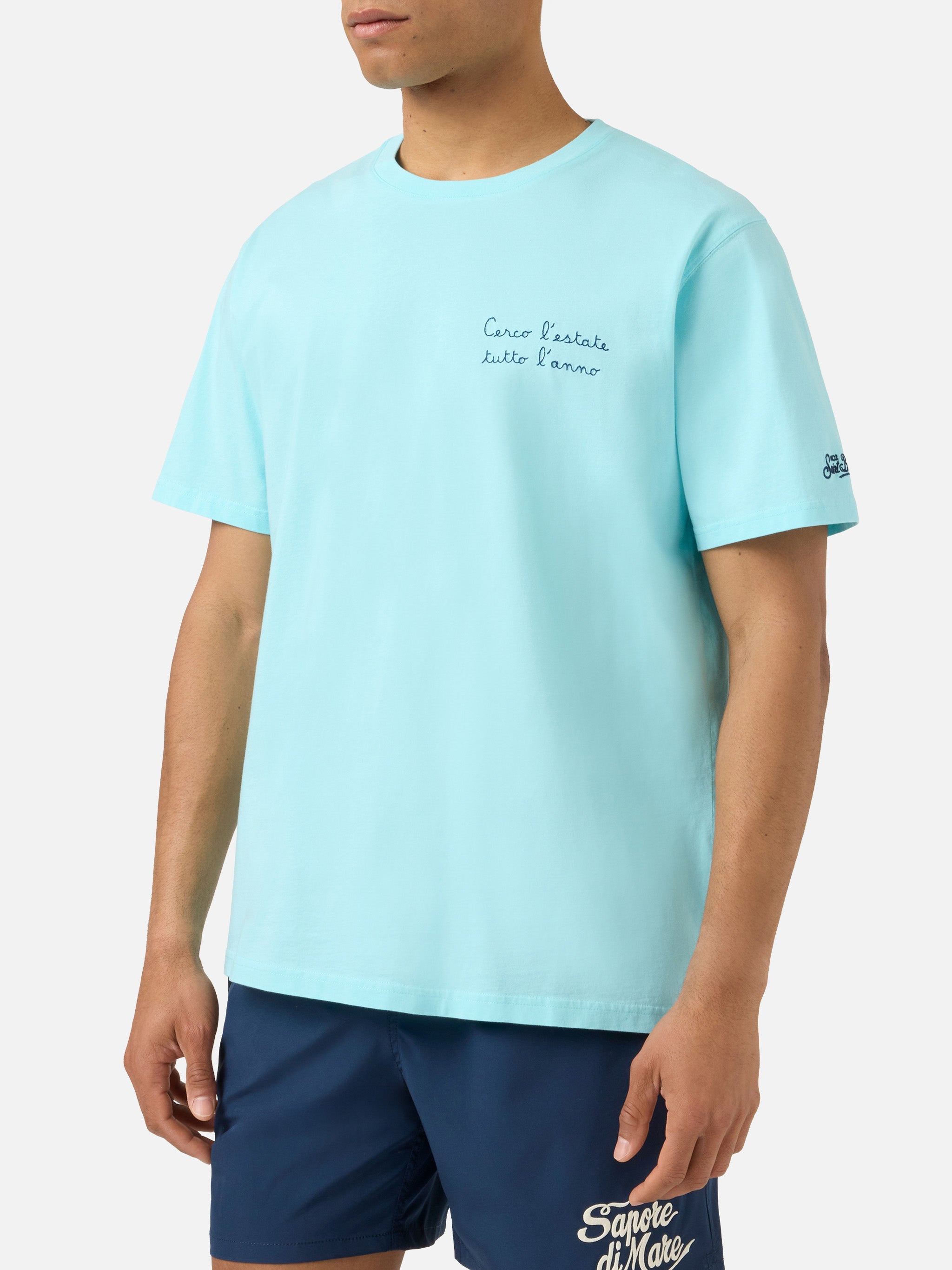 Aqua Green Portofino T-Shirt With Cerco Lestate Tutto Lanno Embroidery