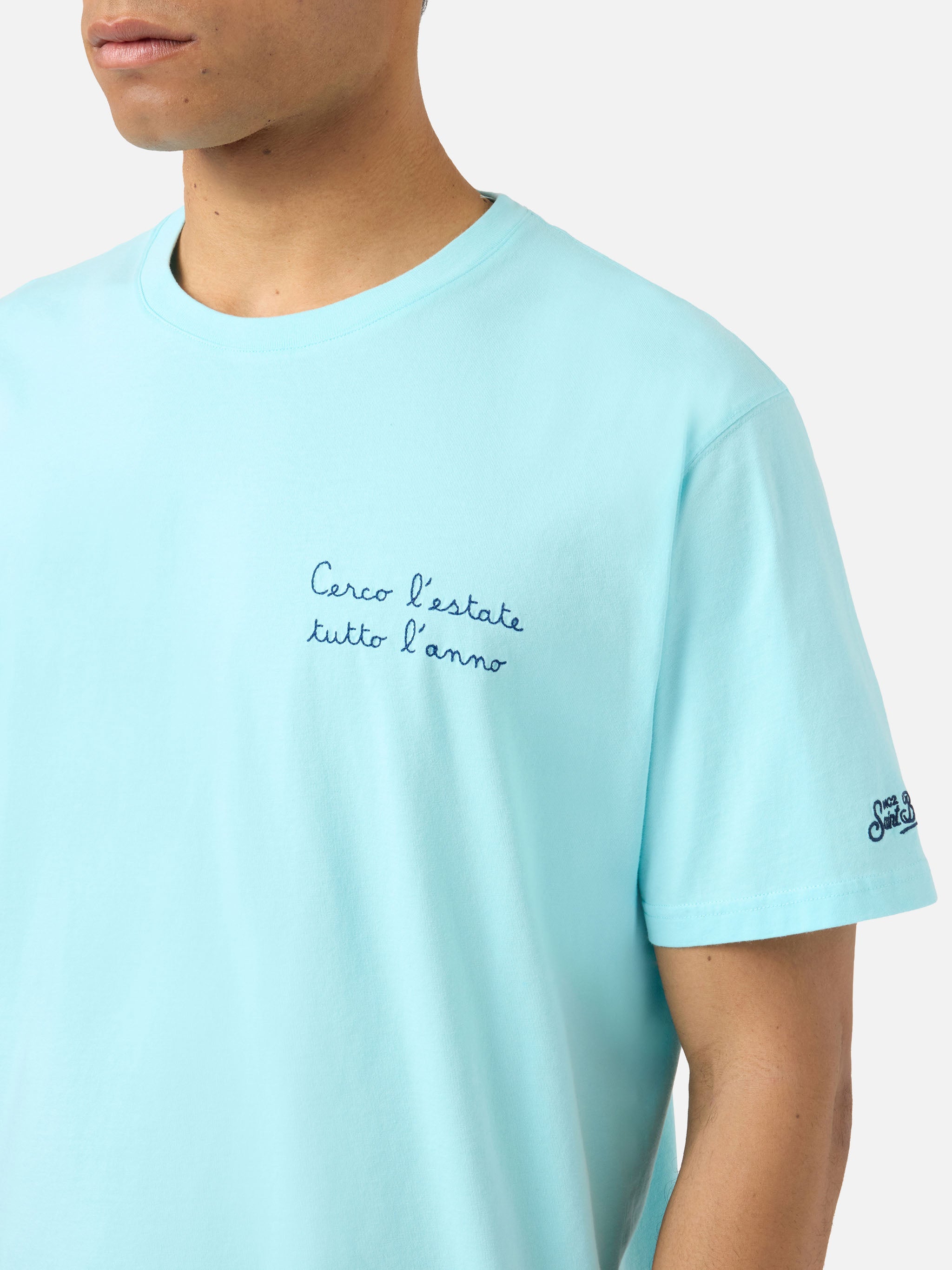 Aqua Green Portofino T-Shirt With Cerco Lestate Tutto Lanno Embroidery