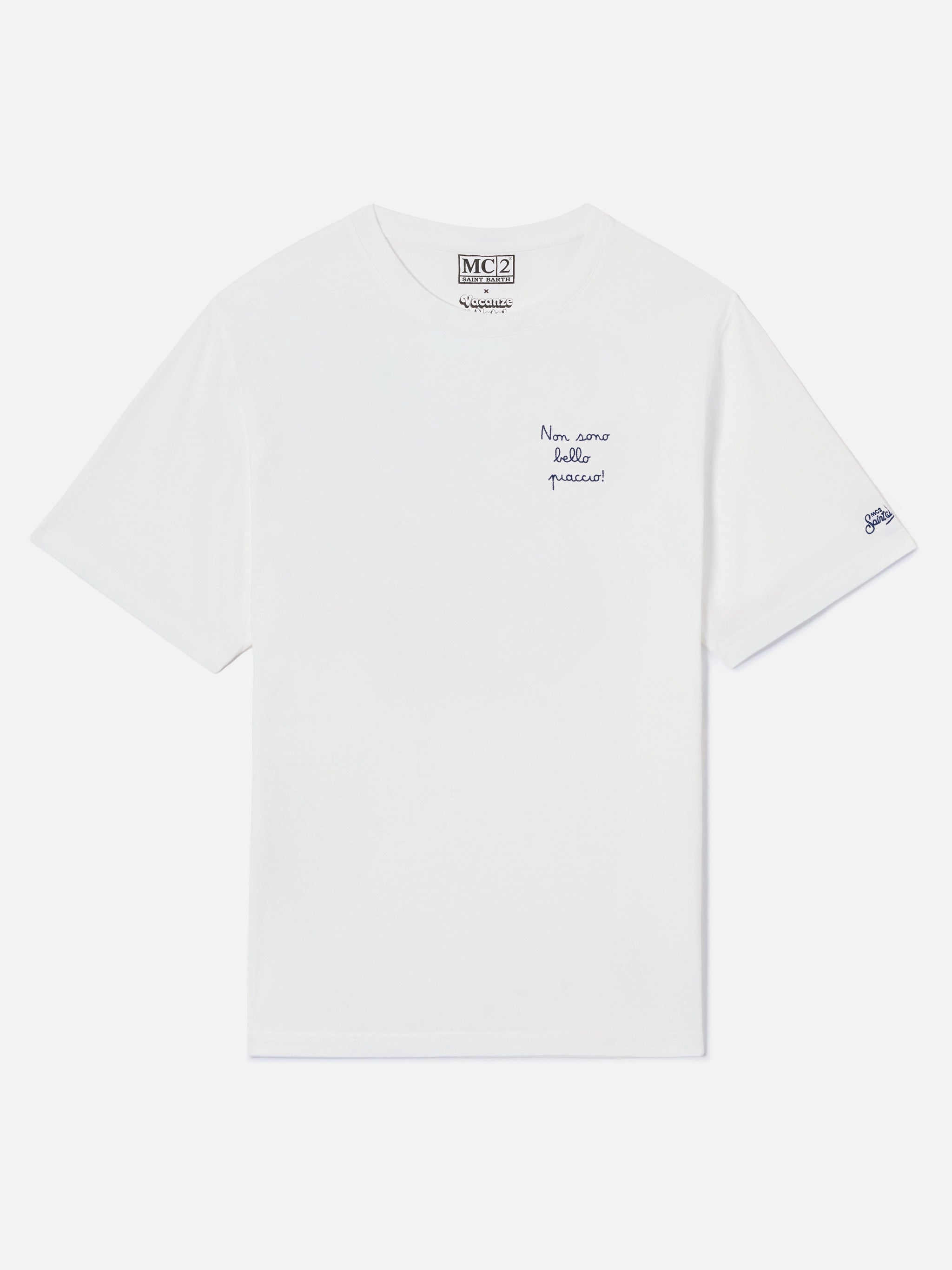 White Portofino T-Shirt With Non Sono Bello Piaccio! Embroidery
