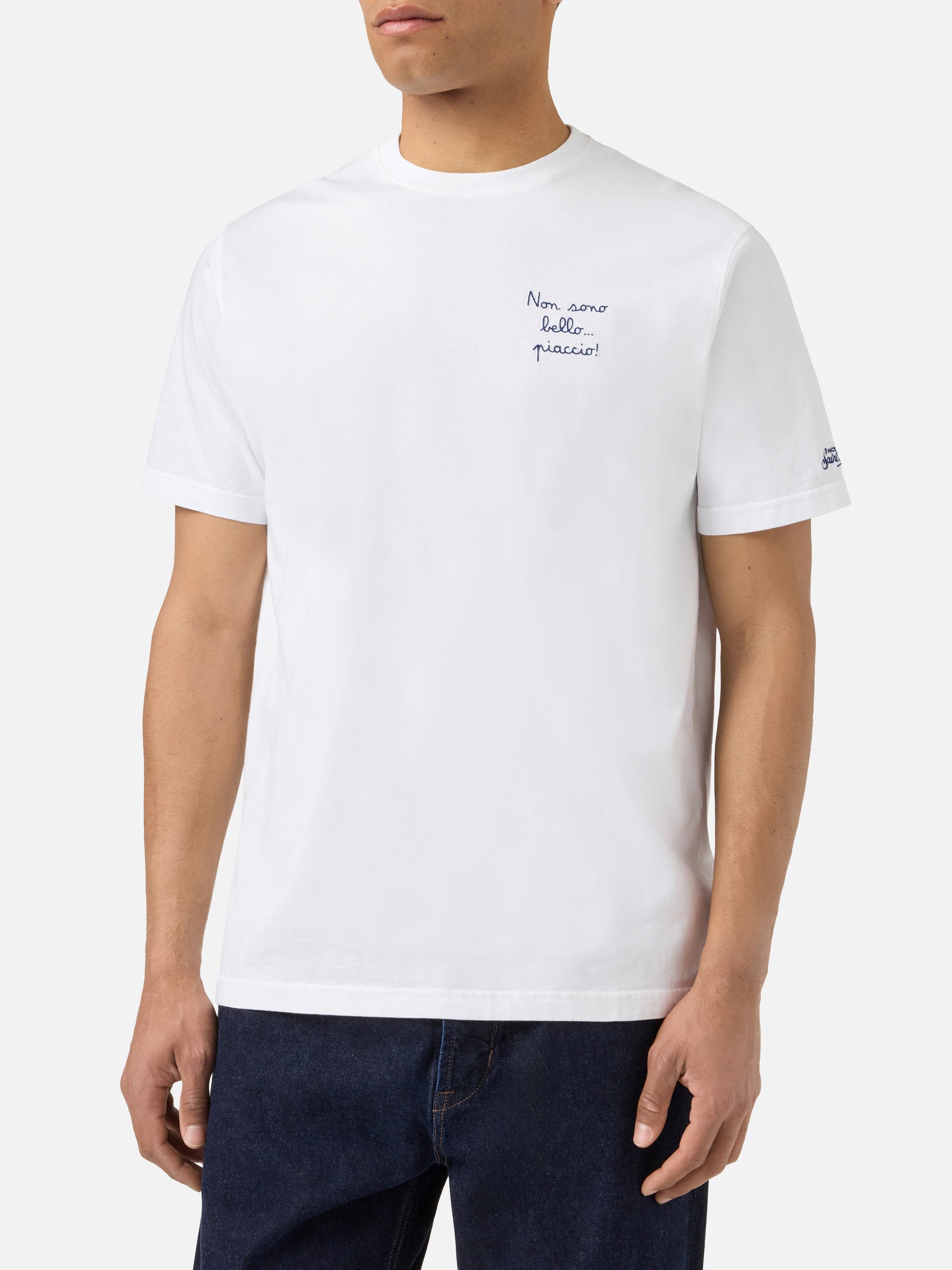 White Portofino T-Shirt With Non Sono Bello Piaccio! Embroidery