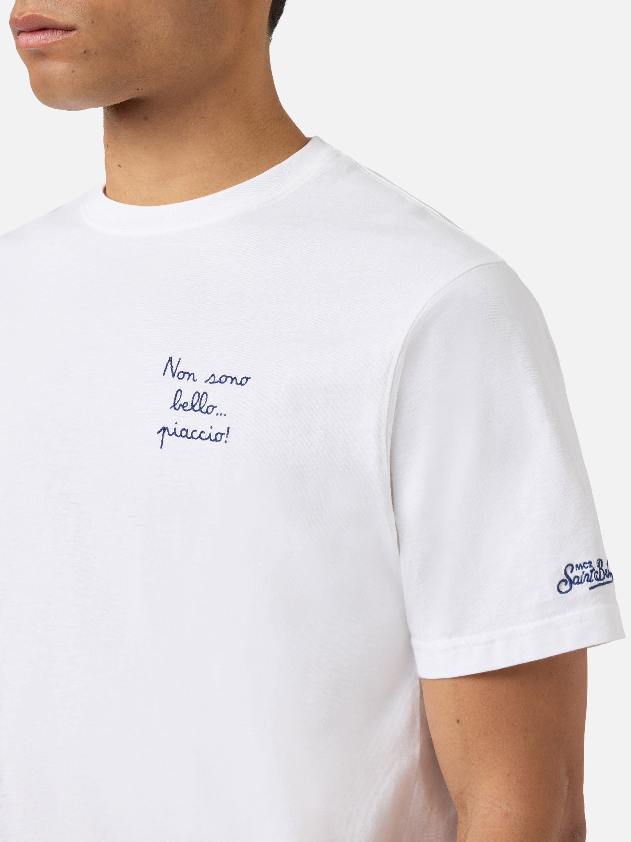 White Portofino T-Shirt With Non Sono Bello Piaccio! Embroidery