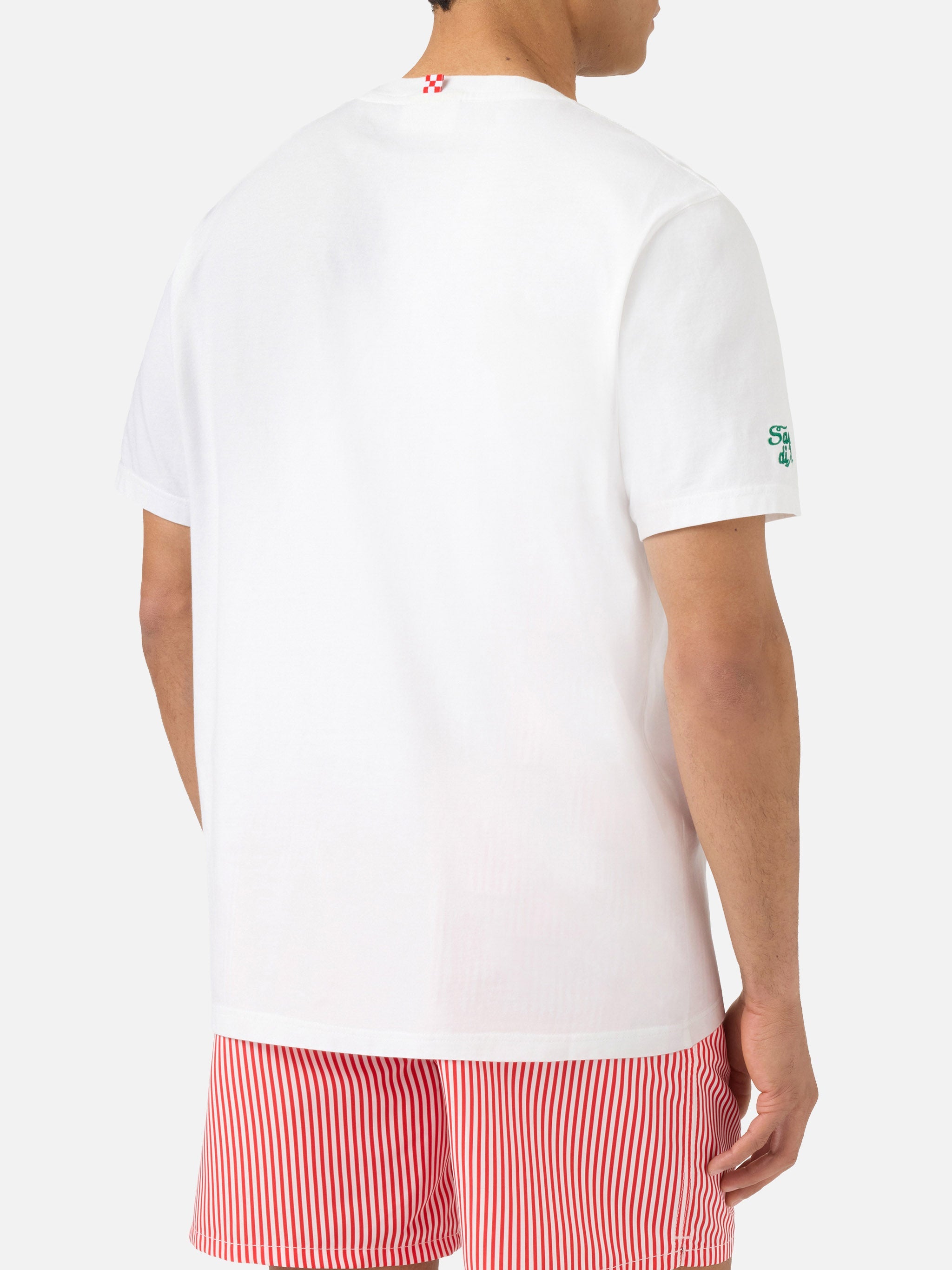 White Portofino T-Shirt With Pizza Fredda Birra Calda Embroidery
