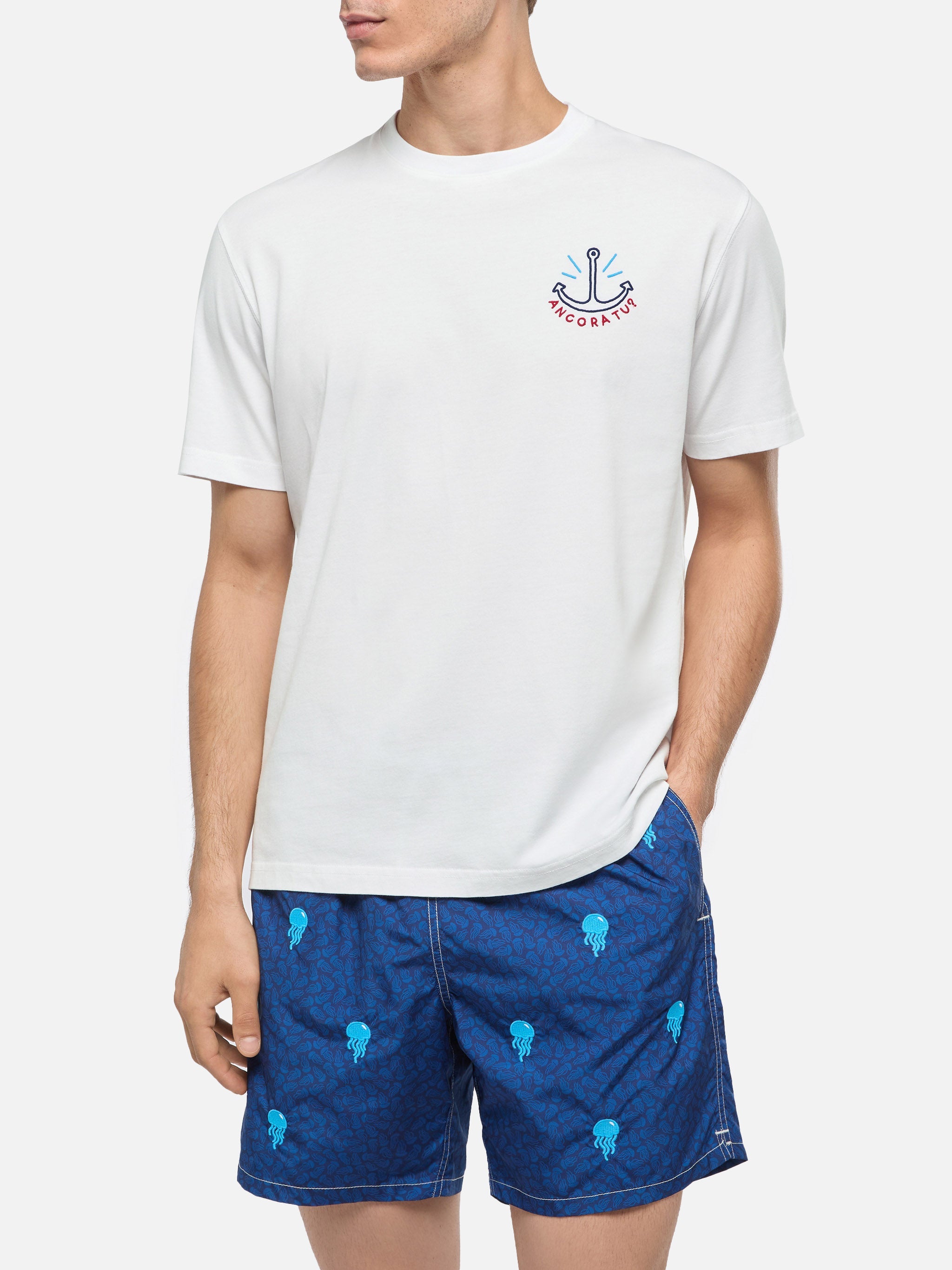 Classic Fit Cotton Jersey T-Shirt Portofino With Ancora Tu Embroidery | Insulti Luminosi Special Edition White