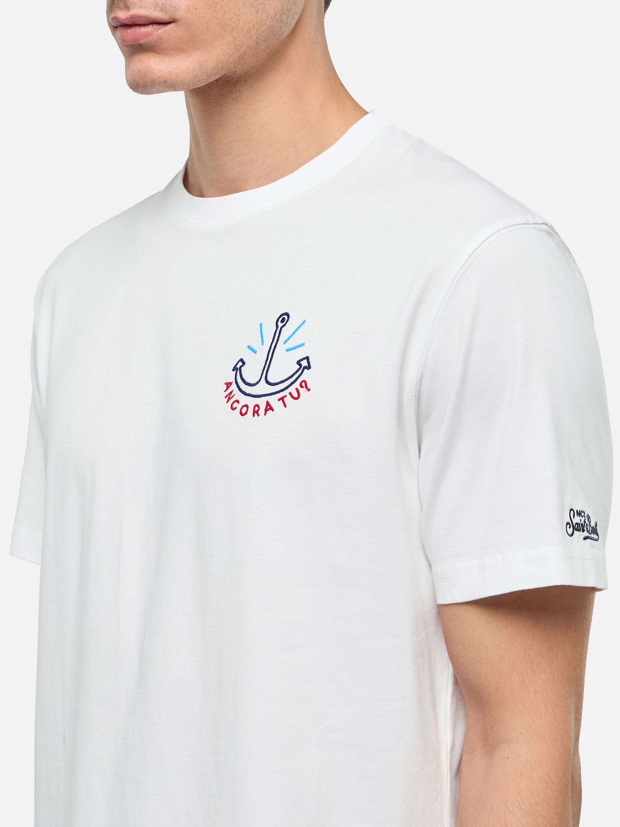 Classic Fit Cotton Jersey T-Shirt Portofino With Ancora Tu Embroidery | Insulti Luminosi Special Edition White