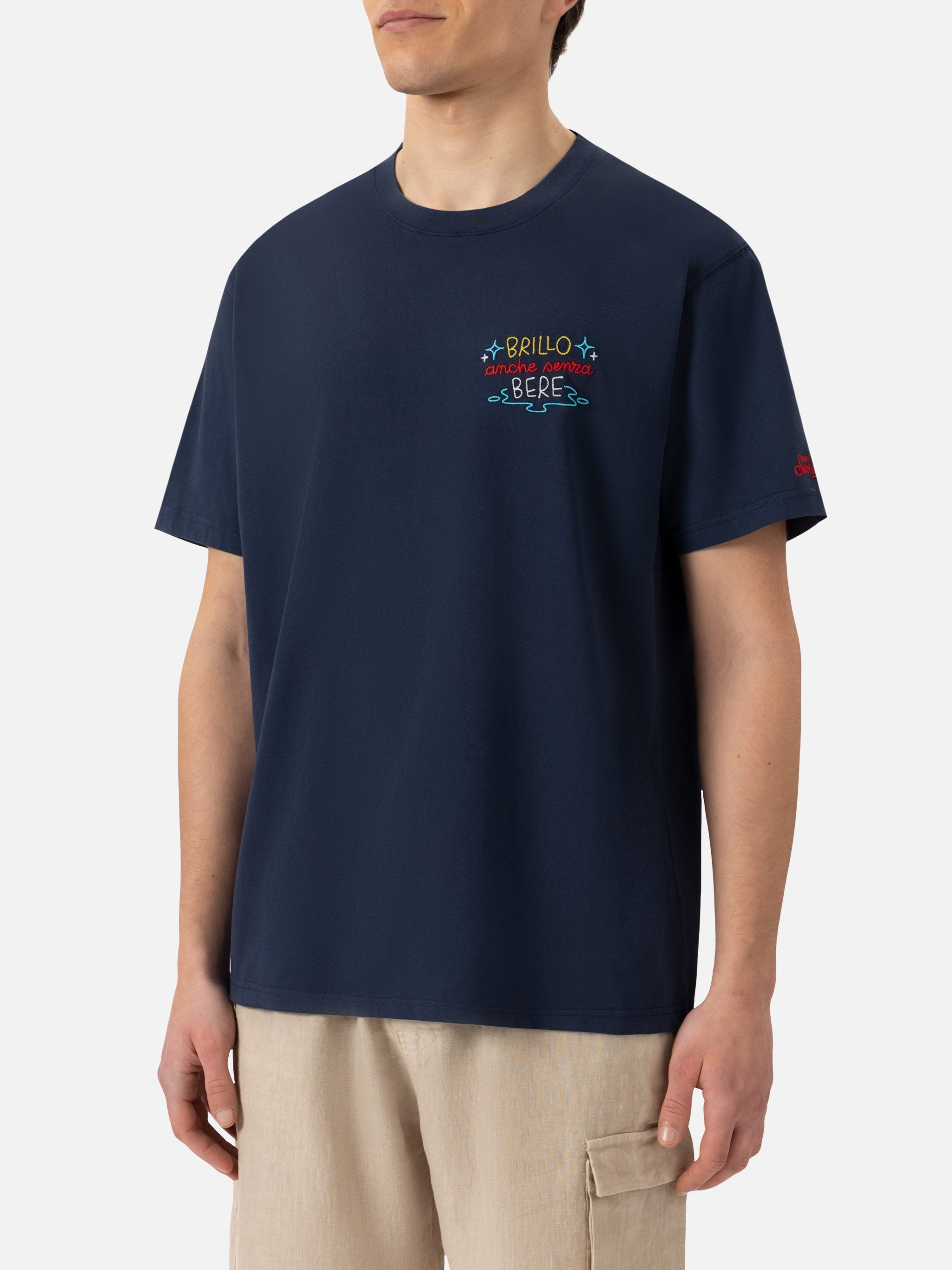 Classic Fit Cotton Jersey T-Shirt Portofino With Brillo Senza Bere Embroidery | Insulti Luminosi Special Edition Blue