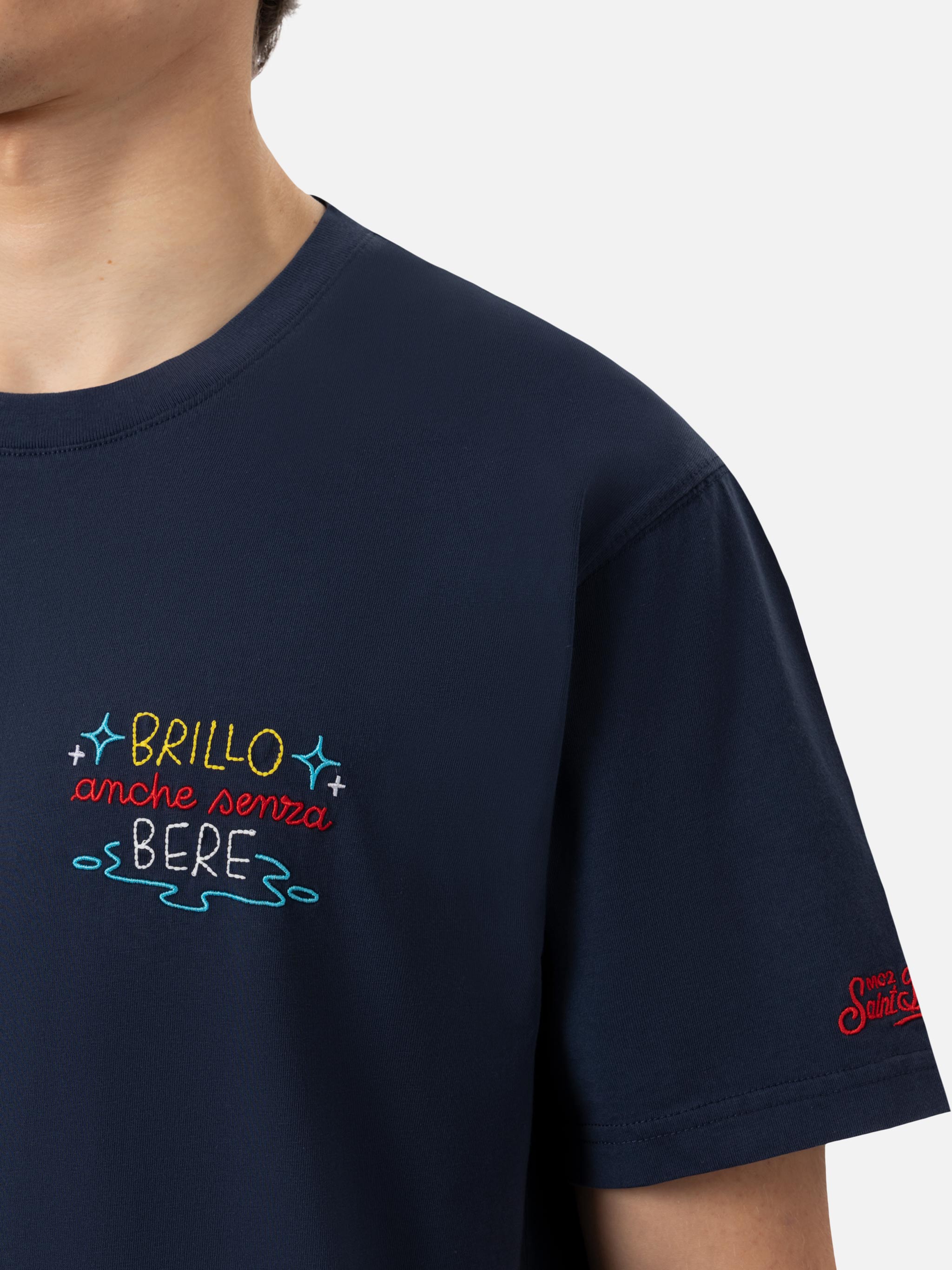 Classic Fit Cotton Jersey T-Shirt Portofino With Brillo Senza Bere Embroidery | Insulti Luminosi Special Edition Blue
