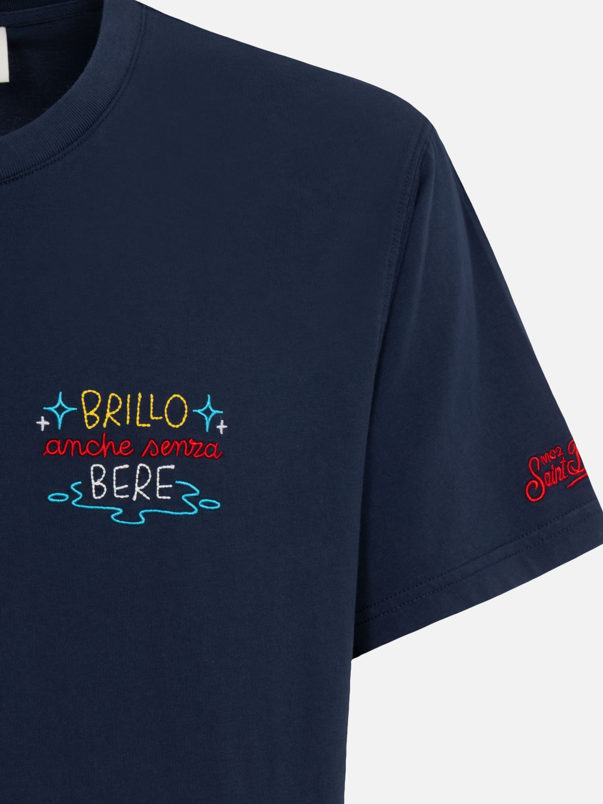 Classic Fit Cotton Jersey T-Shirt Portofino With Brillo Senza Bere Embroidery | Insulti Luminosi Special Edition Blue