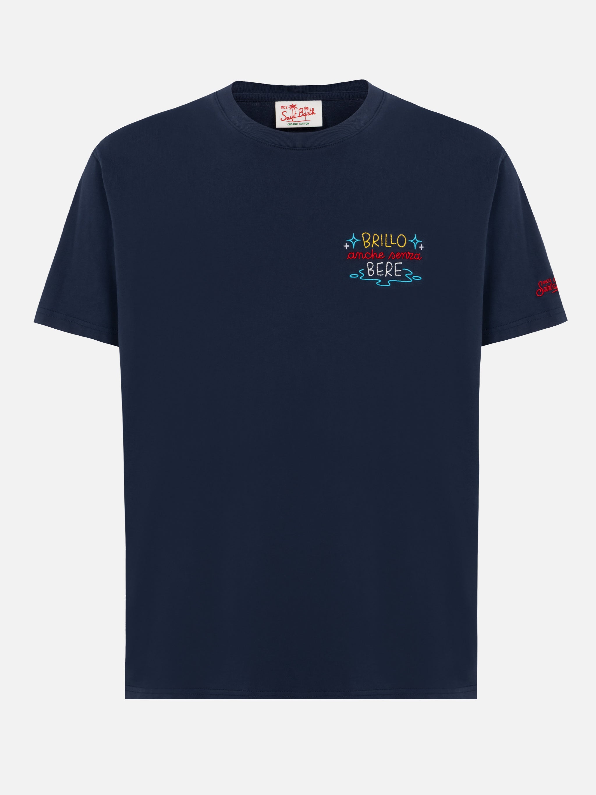 Classic Fit Cotton Jersey T-Shirt Portofino With Brillo Senza Bere Embroidery | Insulti Luminosi Special Edition Blue