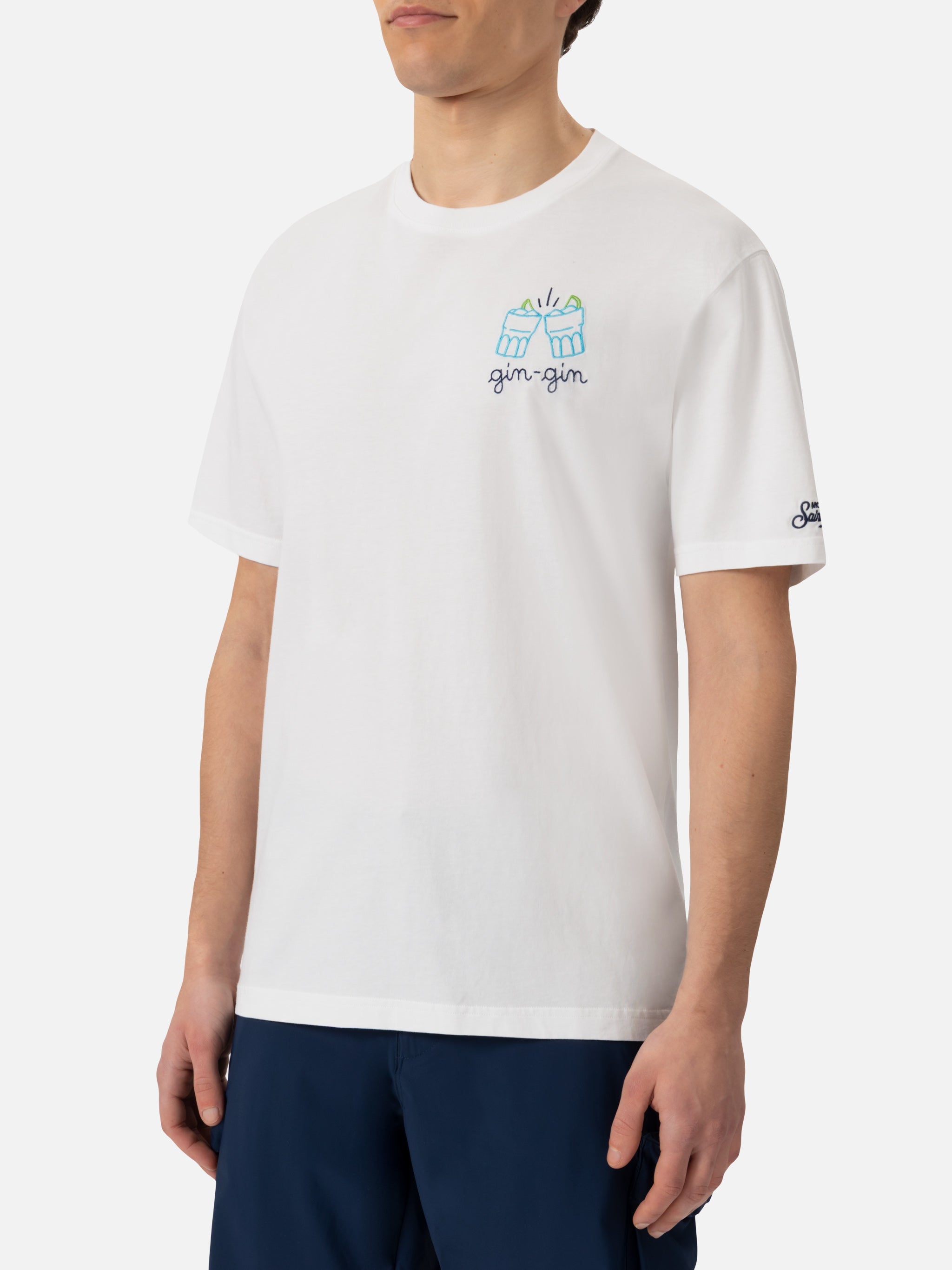 Classic Fit Cotton Jersey T-Shirt Portofino With Gin Embroidery | Insulti Luminosi Special Edition White