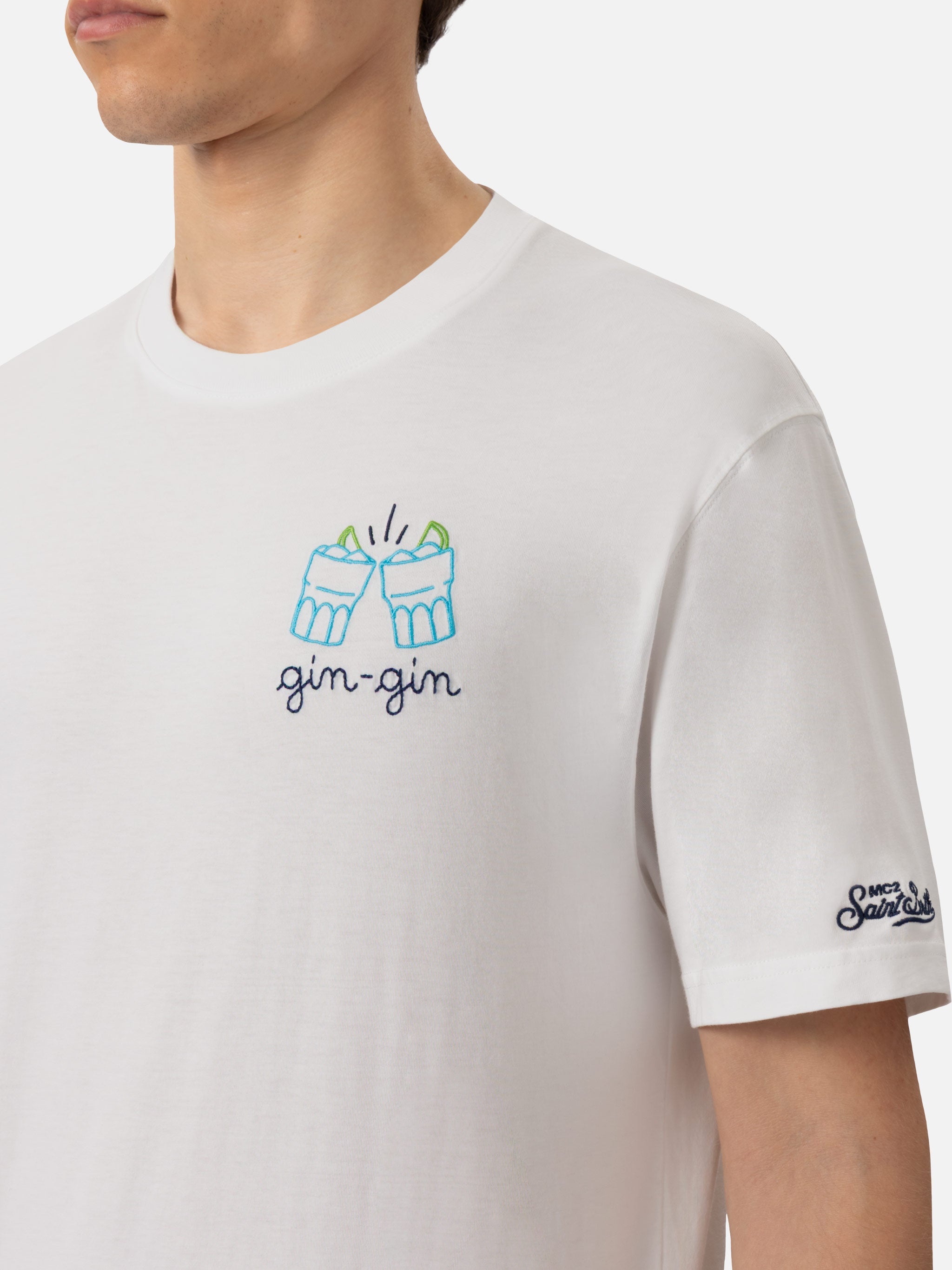 Classic Fit Cotton Jersey T-Shirt Portofino With Gin Embroidery | Insulti Luminosi Special Edition White