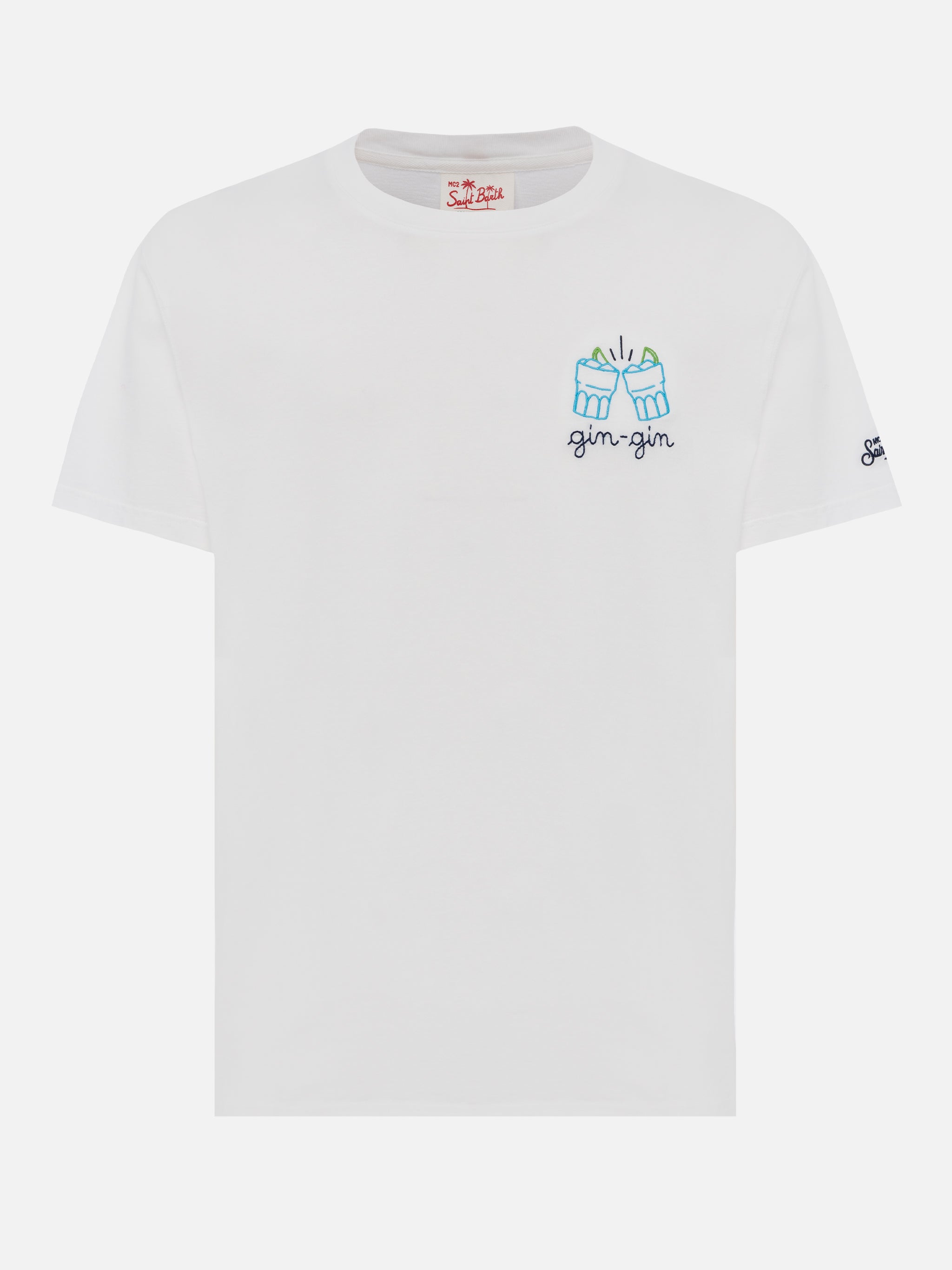 Classic Fit Cotton Jersey T-Shirt Portofino With Gin Embroidery | Insulti Luminosi Special Edition White