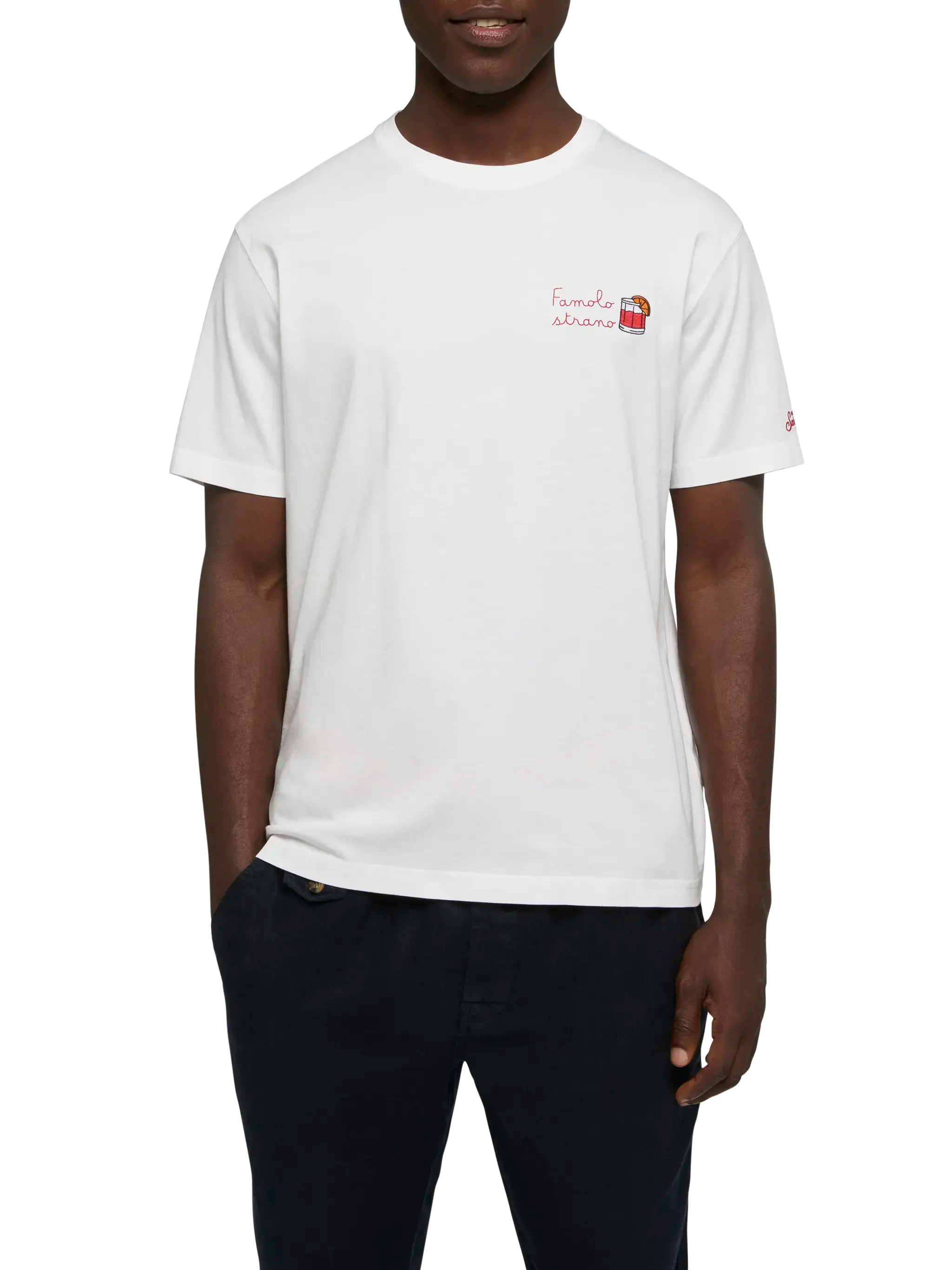 Classic Fit Cotton Jersey T-Shirt Portofino With Famolo Strano Embroidery |insulti Luminosi Special Edition White