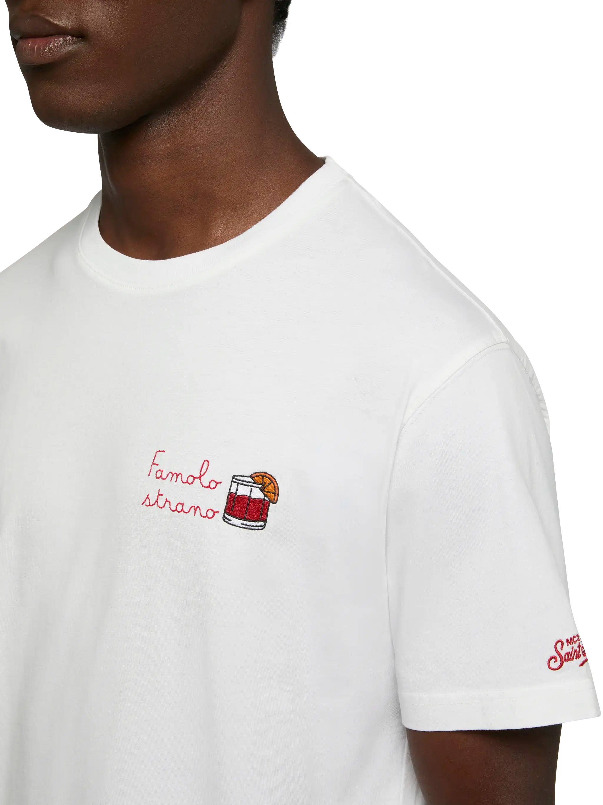 Classic Fit Cotton Jersey T-Shirt Portofino With Famolo Strano Embroidery |insulti Luminosi Special Edition White