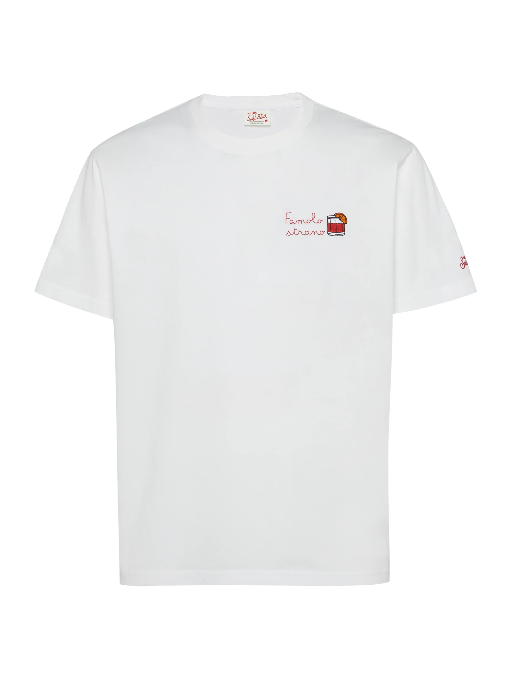 Classic Fit Cotton Jersey T-Shirt Portofino With Famolo Strano Embroidery |insulti Luminosi Special Edition White