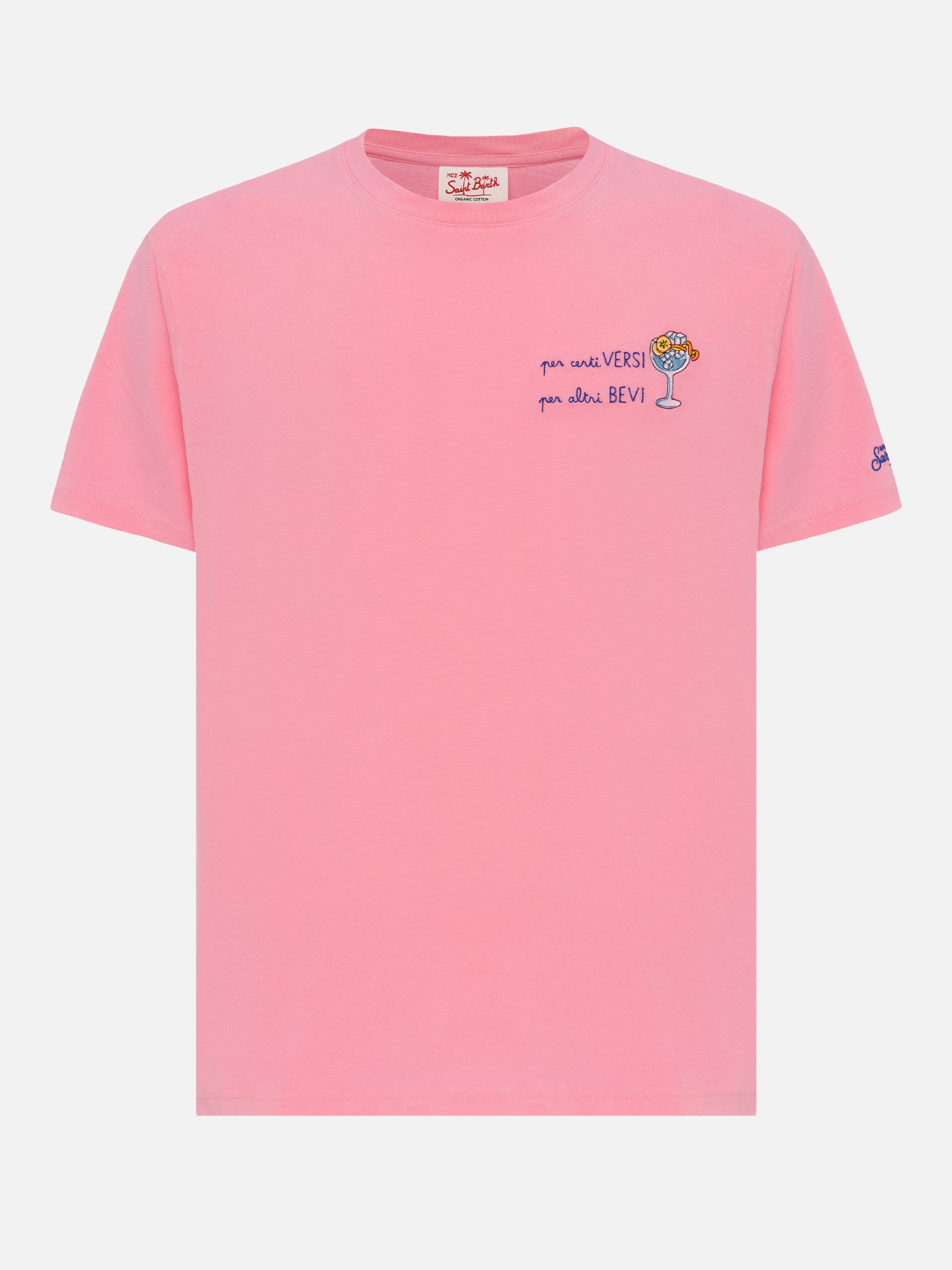 Classic Fit Cotton Jersey T-Shirt Portofino With Per Certi Versi, Altri Bevi Embroidery Pink