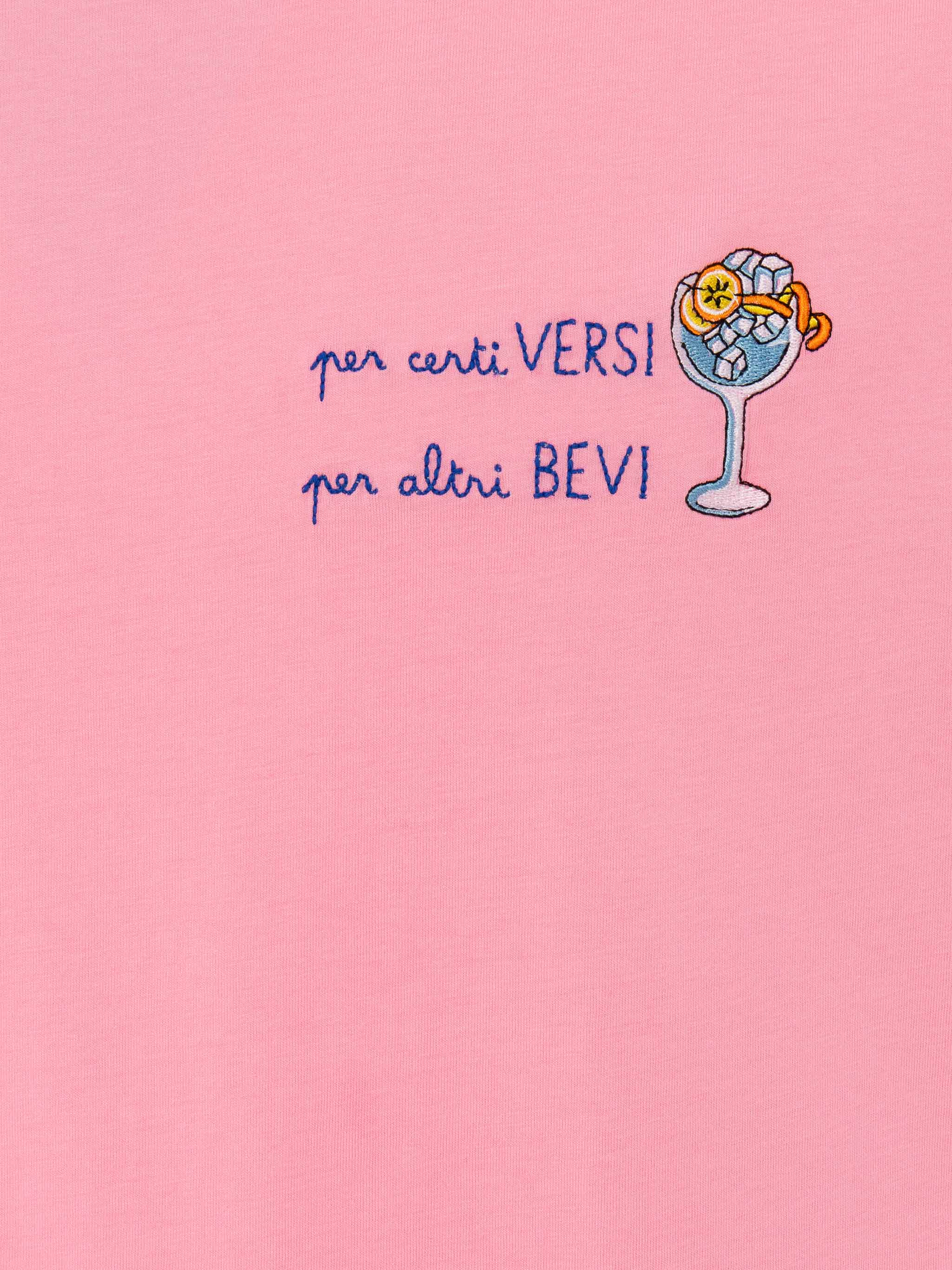 Classic Fit Cotton Jersey T-Shirt Portofino With Per Certi Versi, Altri Bevi Embroidery Pink