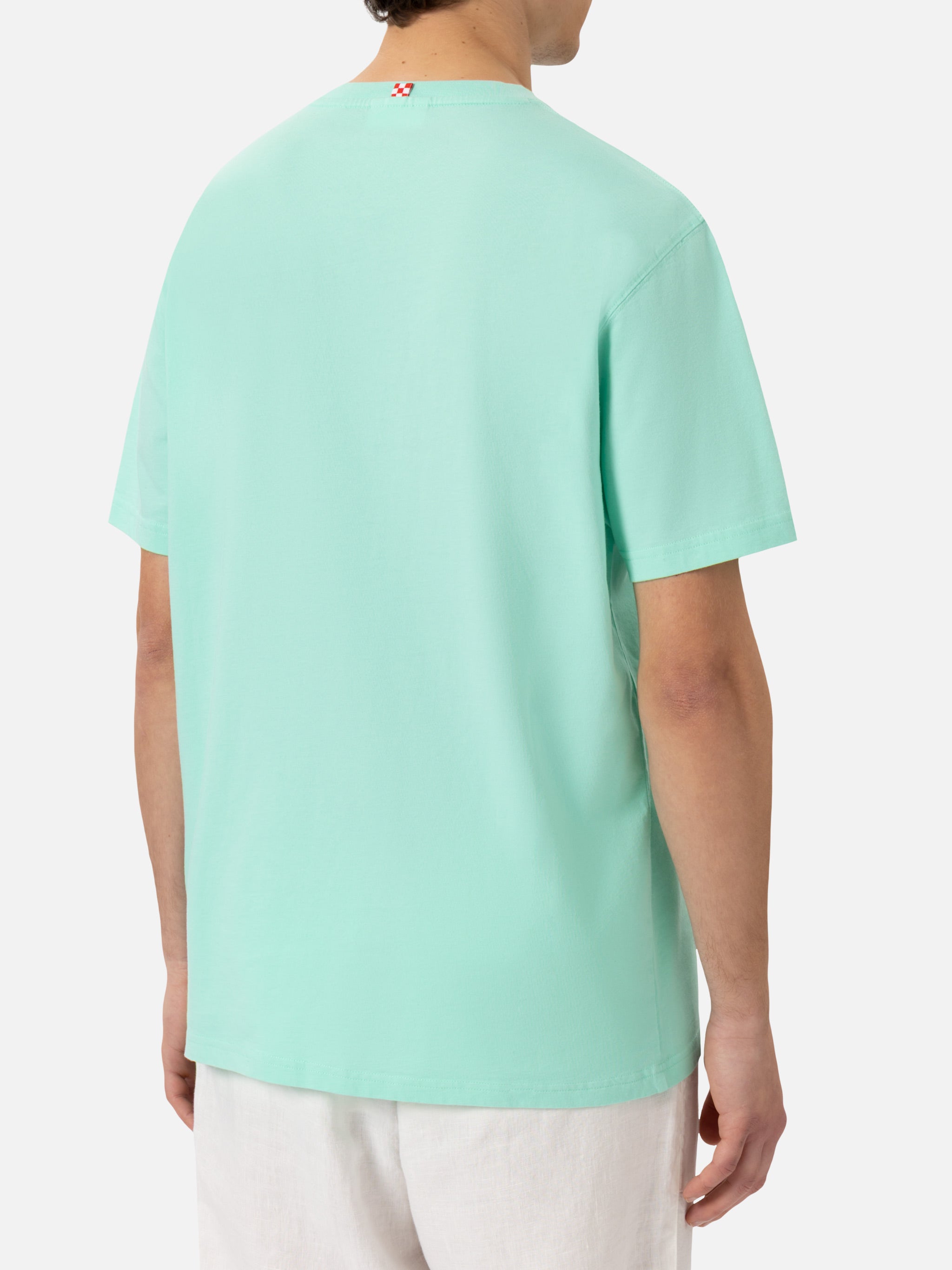 Classic Fit Cotton Jersey T-Shirt Portofino With Sabato Divino Domenica Divano Embroidery Green