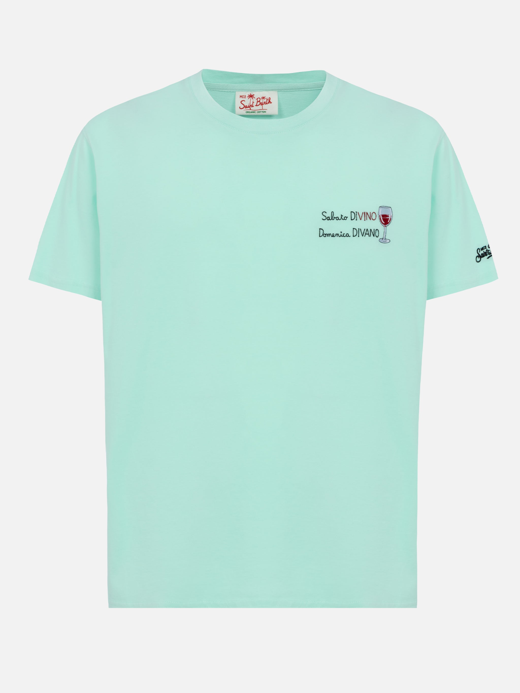 Classic Fit Cotton Jersey T-Shirt Portofino With Sabato Divino Domenica Divano Embroidery Green