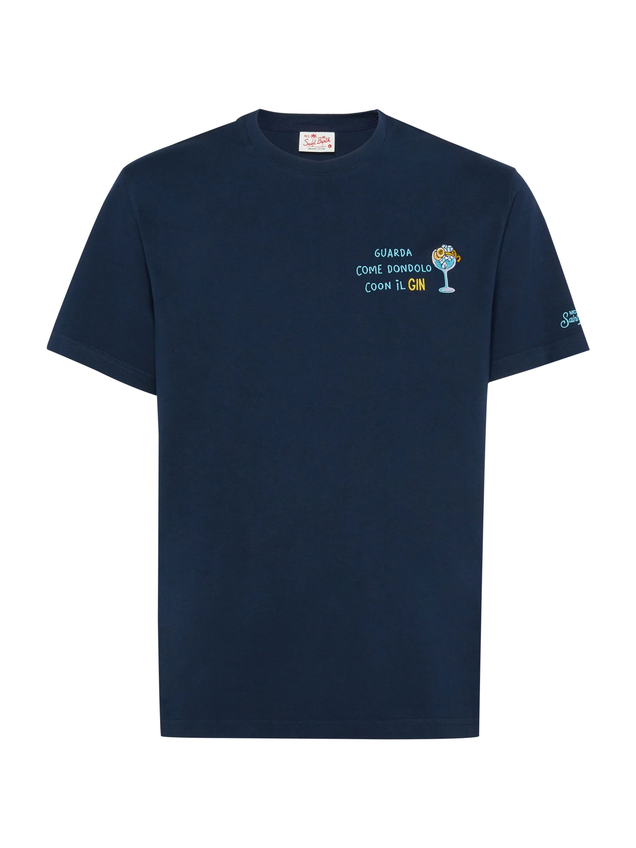 Classic Fit Cotton Jersey T-Shirt Portofino With Dondolo Con Il Gin Embroidery Blue