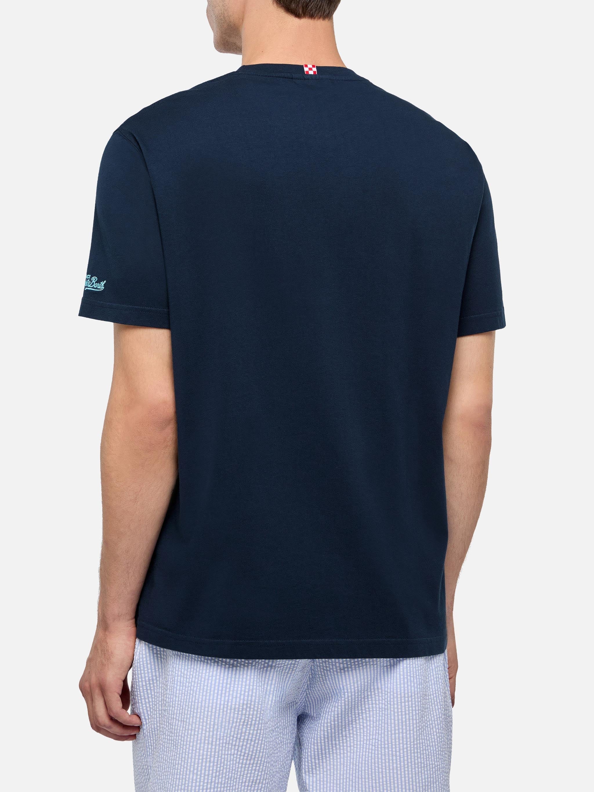 Classic Fit Cotton Jersey T-Shirt Portofino With Dondolo Con Il Gin Embroidery Blue