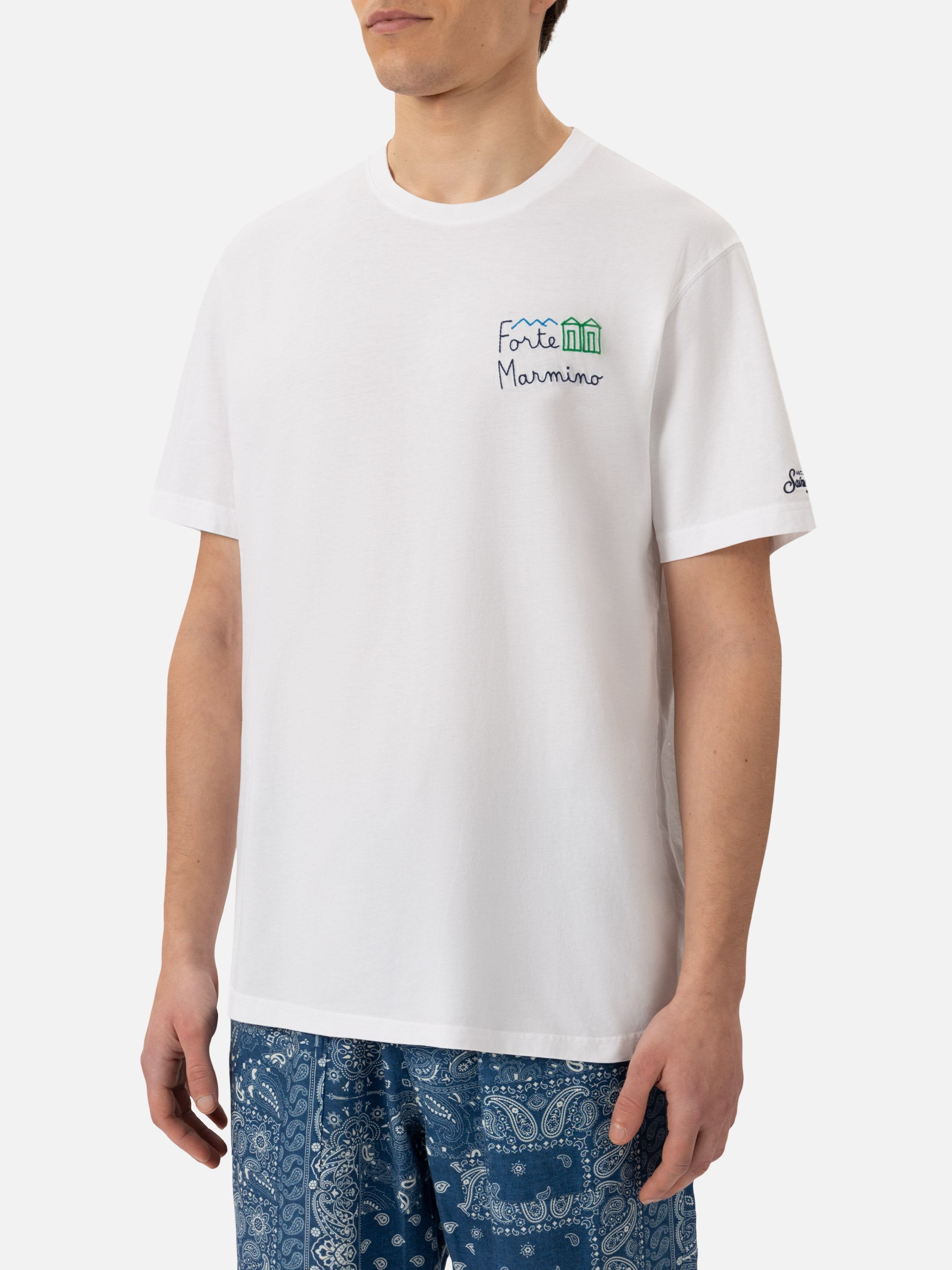 Classic Fit Cotton Jersey T-Shirt Portofino With Forte Marmino Embroidery White