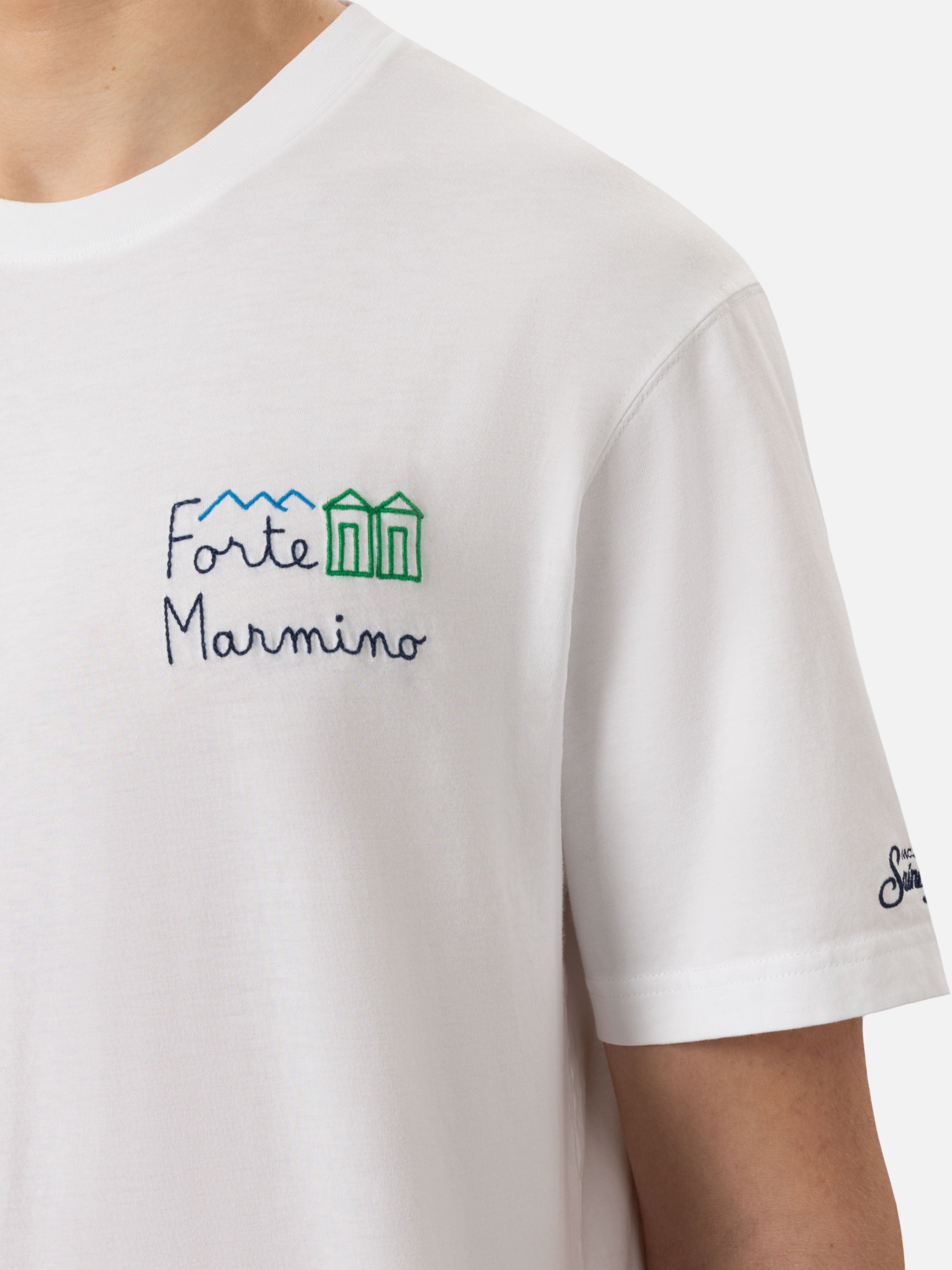 Classic Fit Cotton Jersey T-Shirt Portofino With Forte Marmino Embroidery White