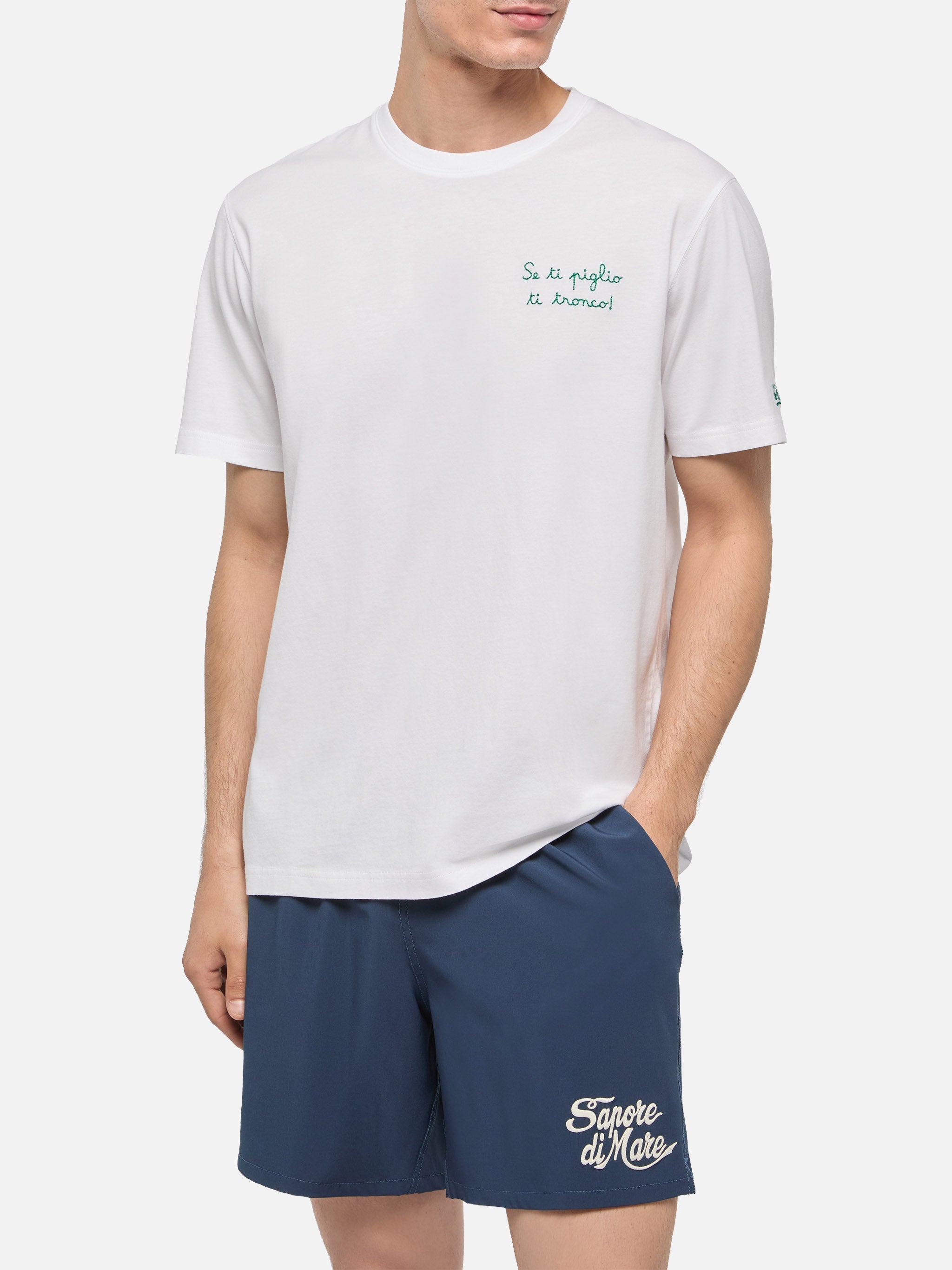 Classic Fit Cotton Jersey T-Shirt Portofino With Se Ti Piglio Tronco! Embroidery |sapore Di Mare Special Edition White