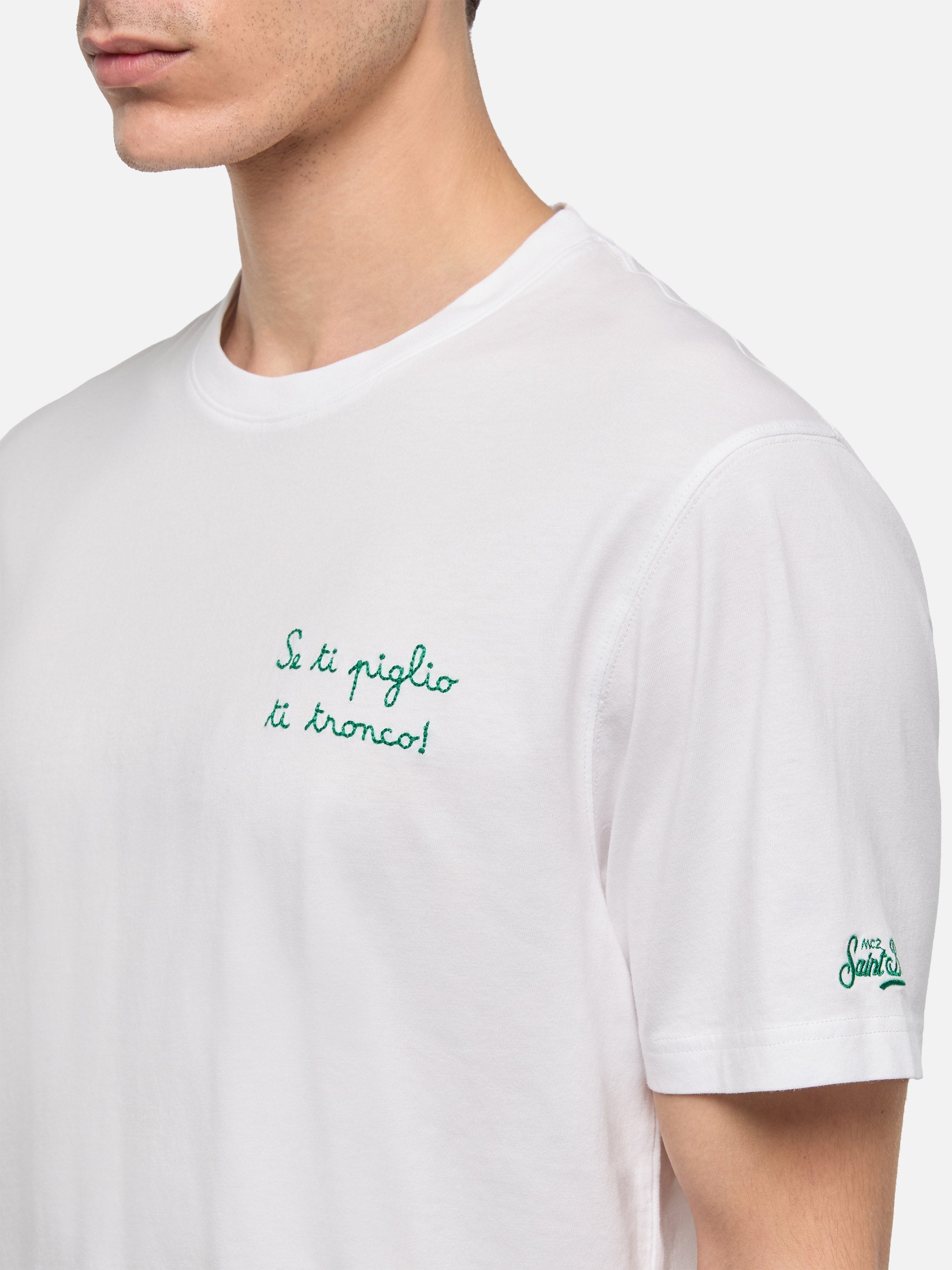 Classic Fit Cotton Jersey T-Shirt Portofino With Se Ti Piglio Tronco! Embroidery |sapore Di Mare Special Edition White