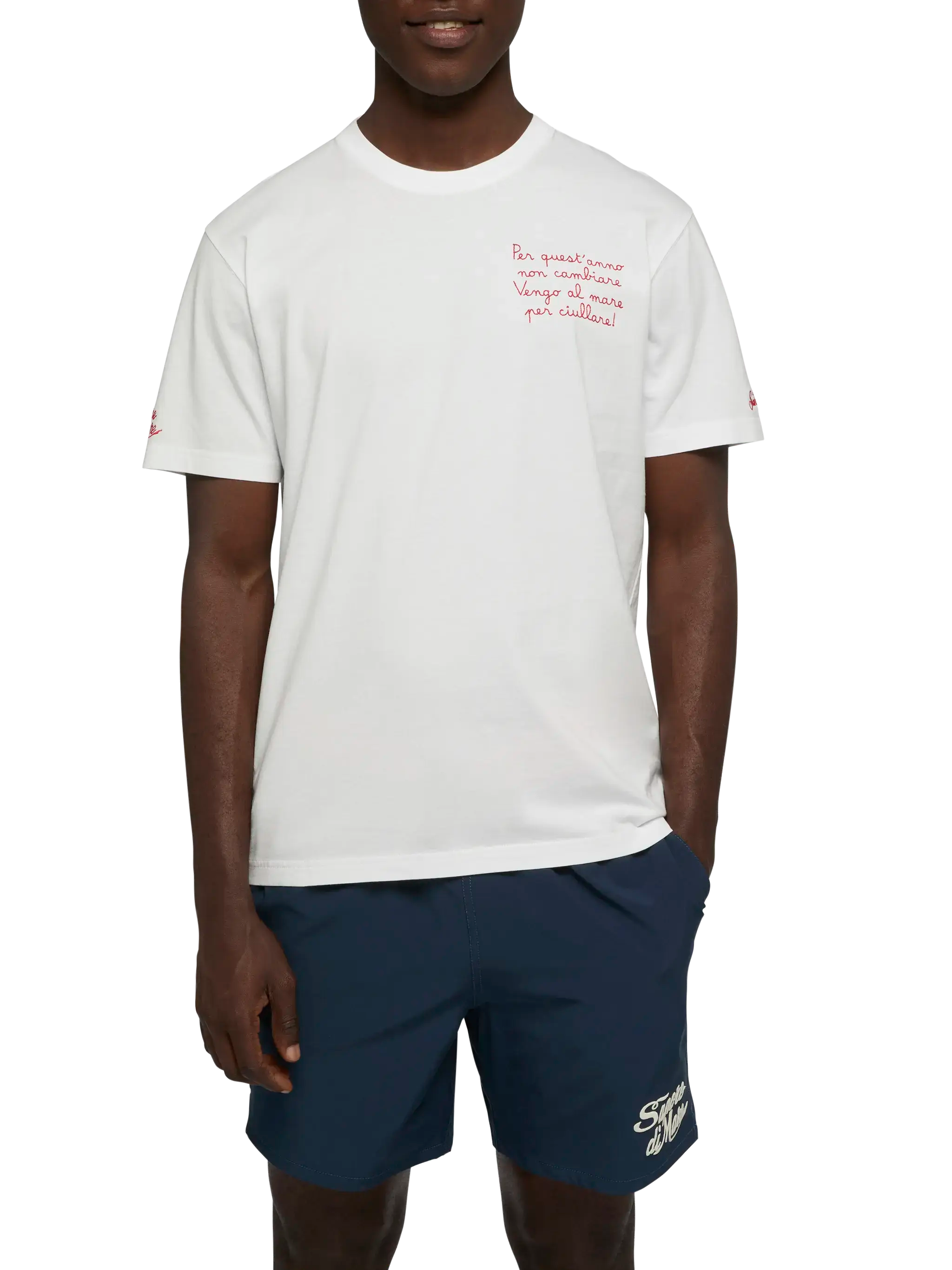 Classic Fit Cotton Jersey T-Shirt Portofino With Vengo Al Mare Embroidery |sapore Di Special Edition White